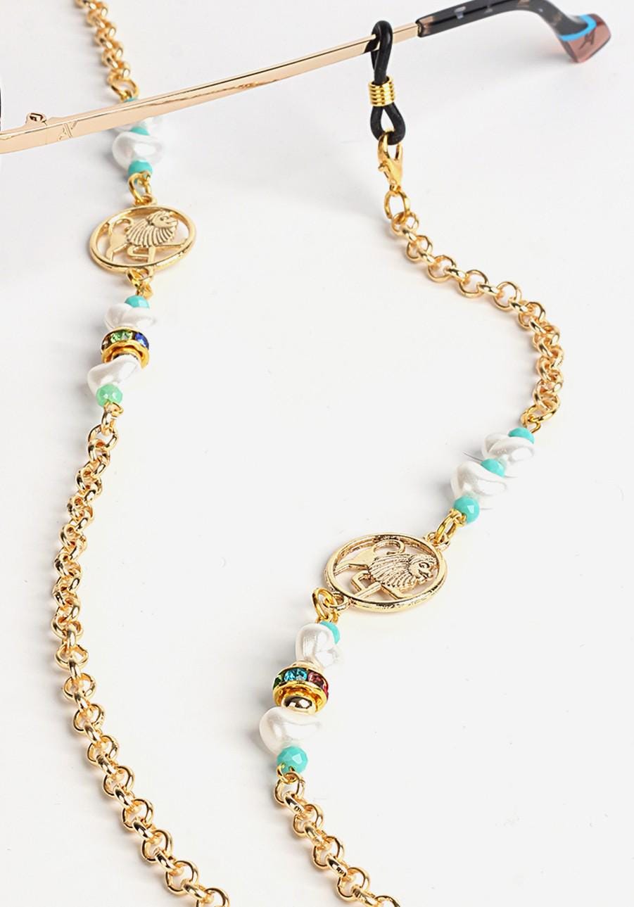 Glasses Chain – Leo Zodiac Edition with Crystal & Pearl Beads – ThinBlack® Zodiac Collection