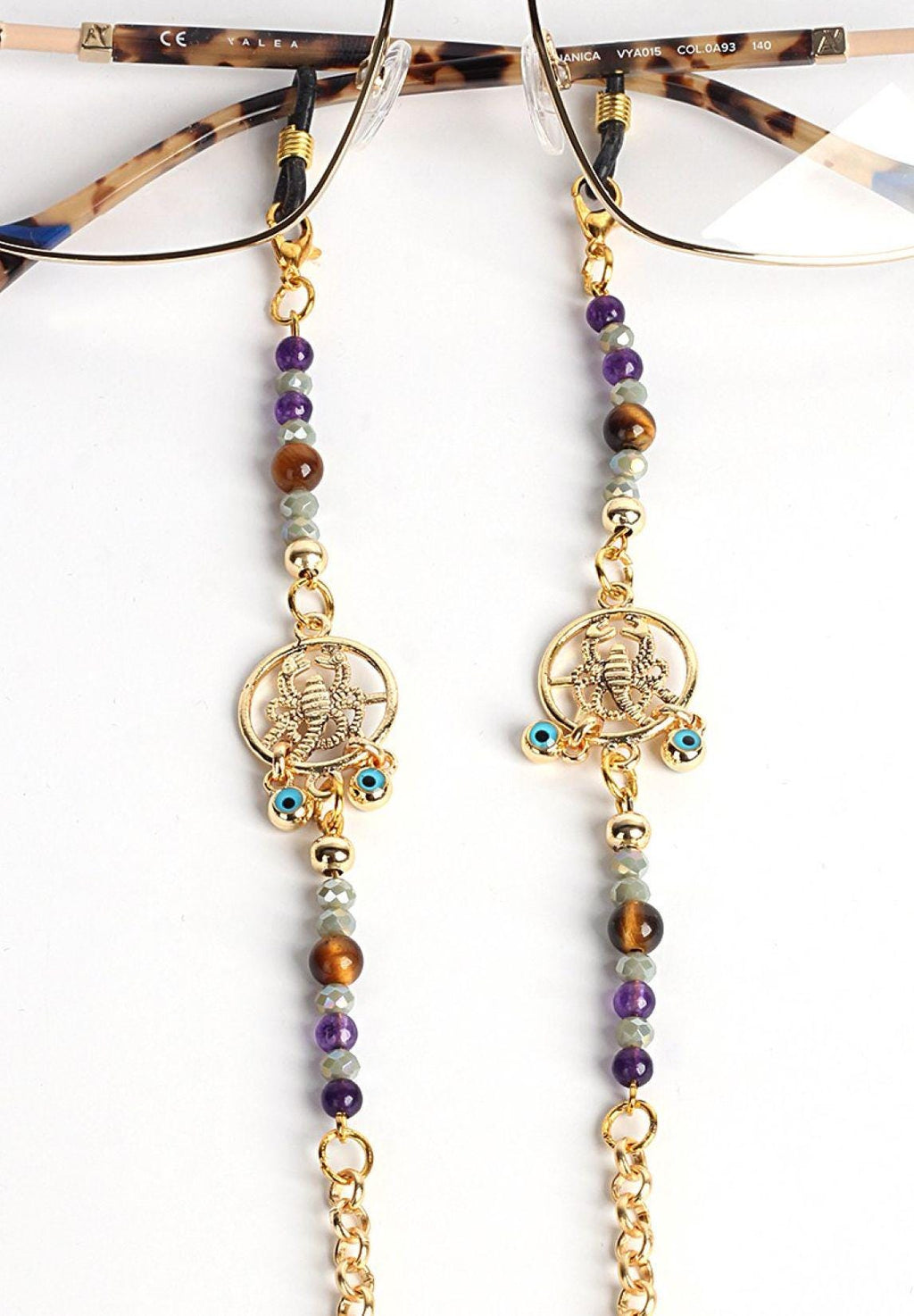 Glasses Chain – Scorpio Zodiac Edition with Amethyst & Tiger’s Eye – ThinBlack® Mystic Collection