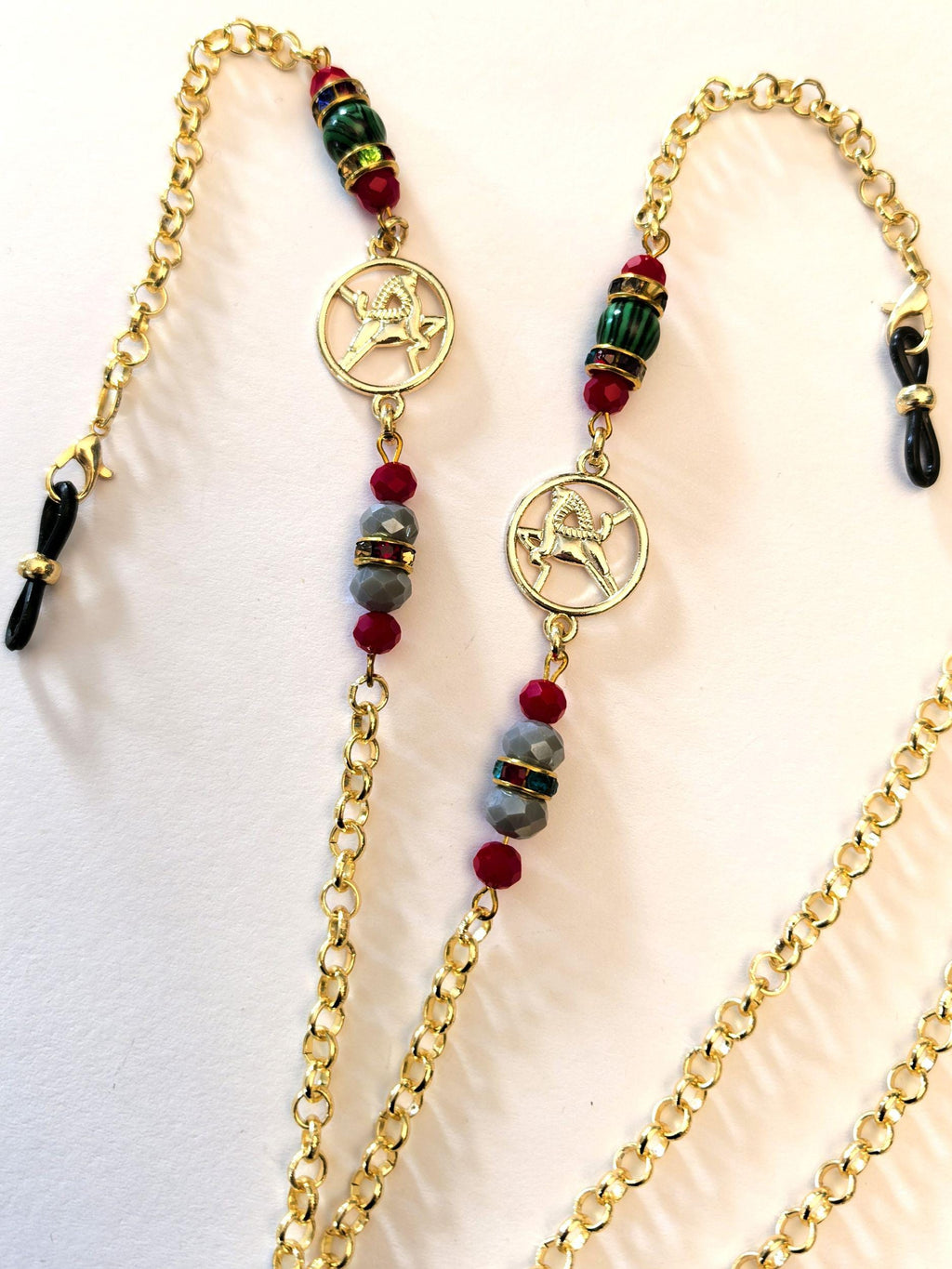 Glasses Chain – Capricorn Zodiac Edition with Malachite Stones – Gold Plated – ThinBlack® Zodiac Collection