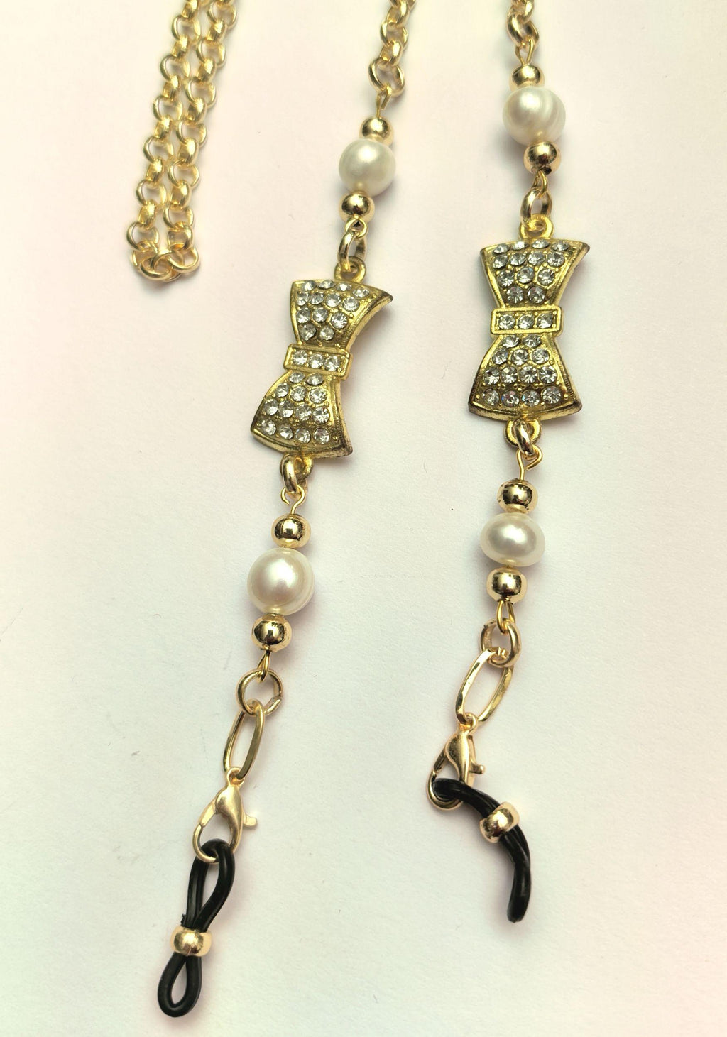 Glasses Chain – Gold Plated with Pearls & Zircon Pendant – ThinBlack® Elegant Edition