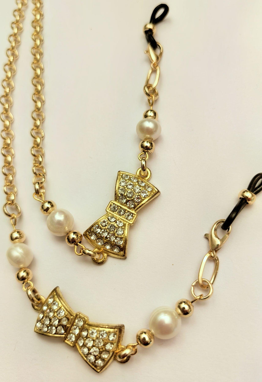 Glasses Chain – Gold Plated with Pearls & Zircon Pendant – ThinBlack® Elegant Edition