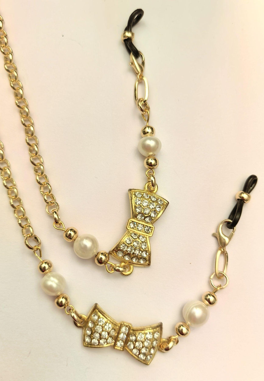 Glasses Chain – Gold Plated with Pearls & Zircon Pendant – ThinBlack® Elegant Edition