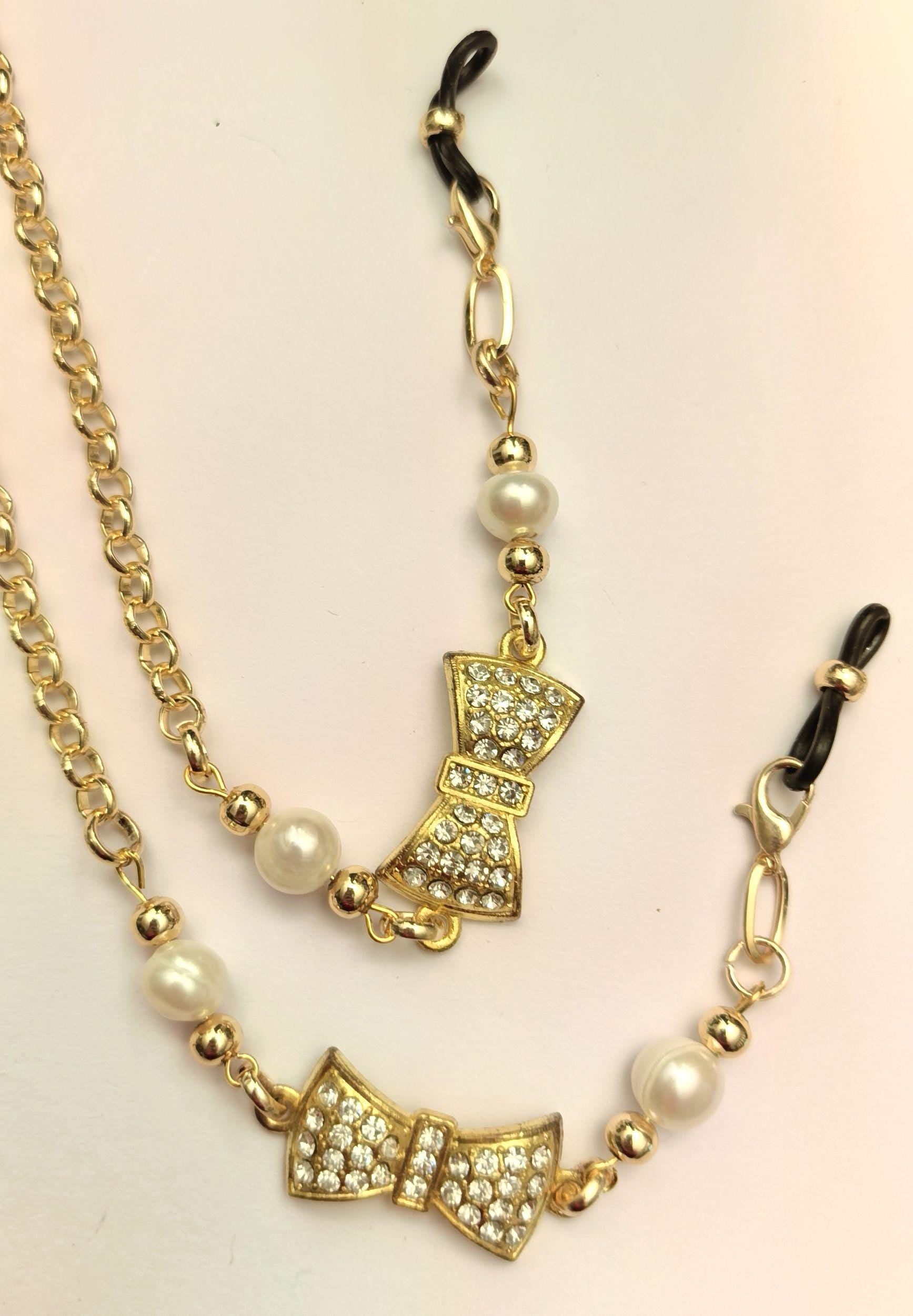 Glasses Chain – Gold Plated with Pearls & Zircon Pendant – ThinBlack® Elegant Edition
