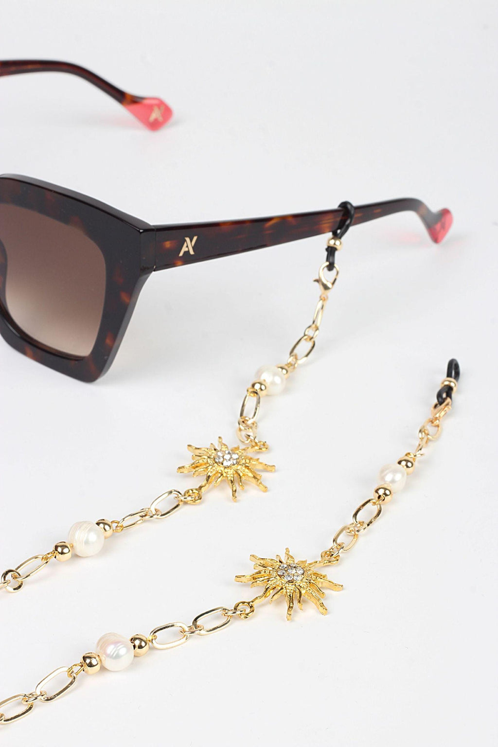 Glasses Chain – Gold Plated with Pearl & Zircon North Star Charm – ThinBlack® Celestial Edition