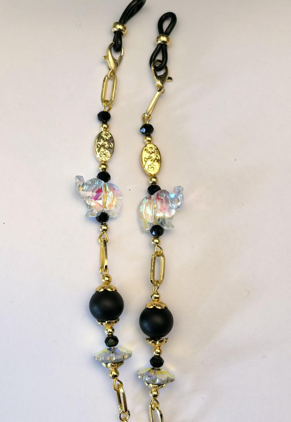 Glasses Chain – Handmade Onyx & Crystal with Elephant Talisman – Gold Plated – ThinBlack® Symbolic Edition