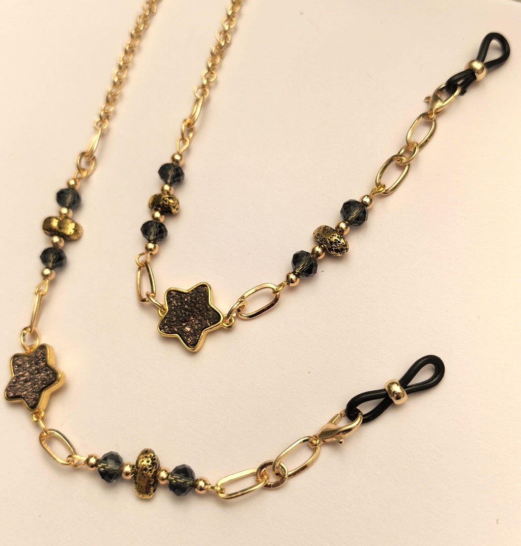 Glasses Chain – Hematite Star Charm with Gold Plated Holder – ThinBlack® Power Stones Collection