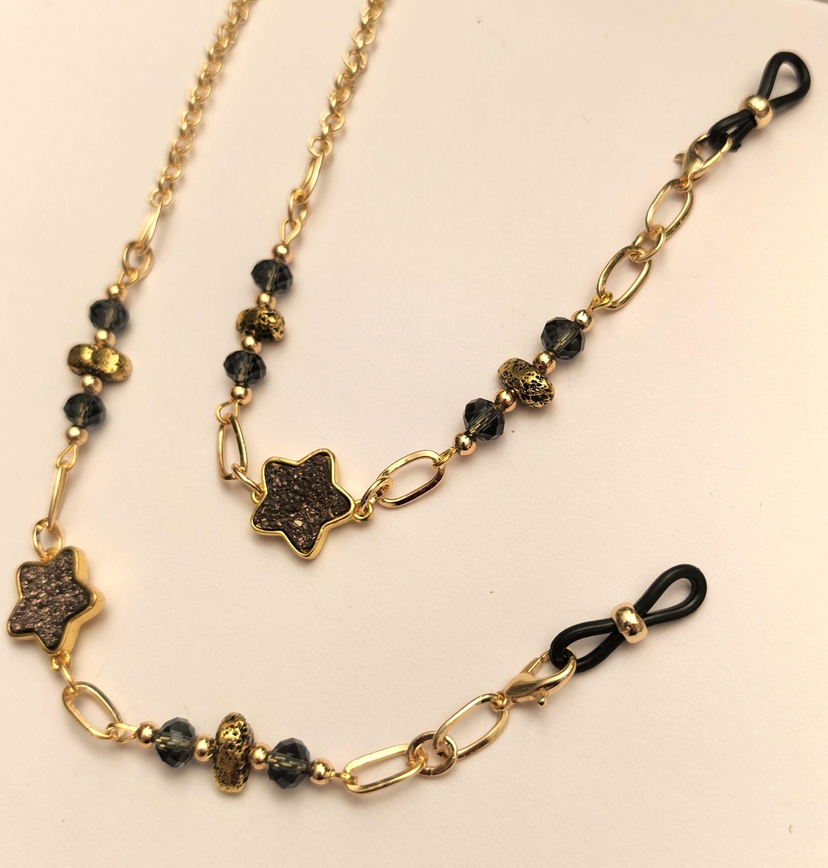 Glasses Chain – Hematite Star Charm with Gold Plated Holder – ThinBlack® Power Stones Collection