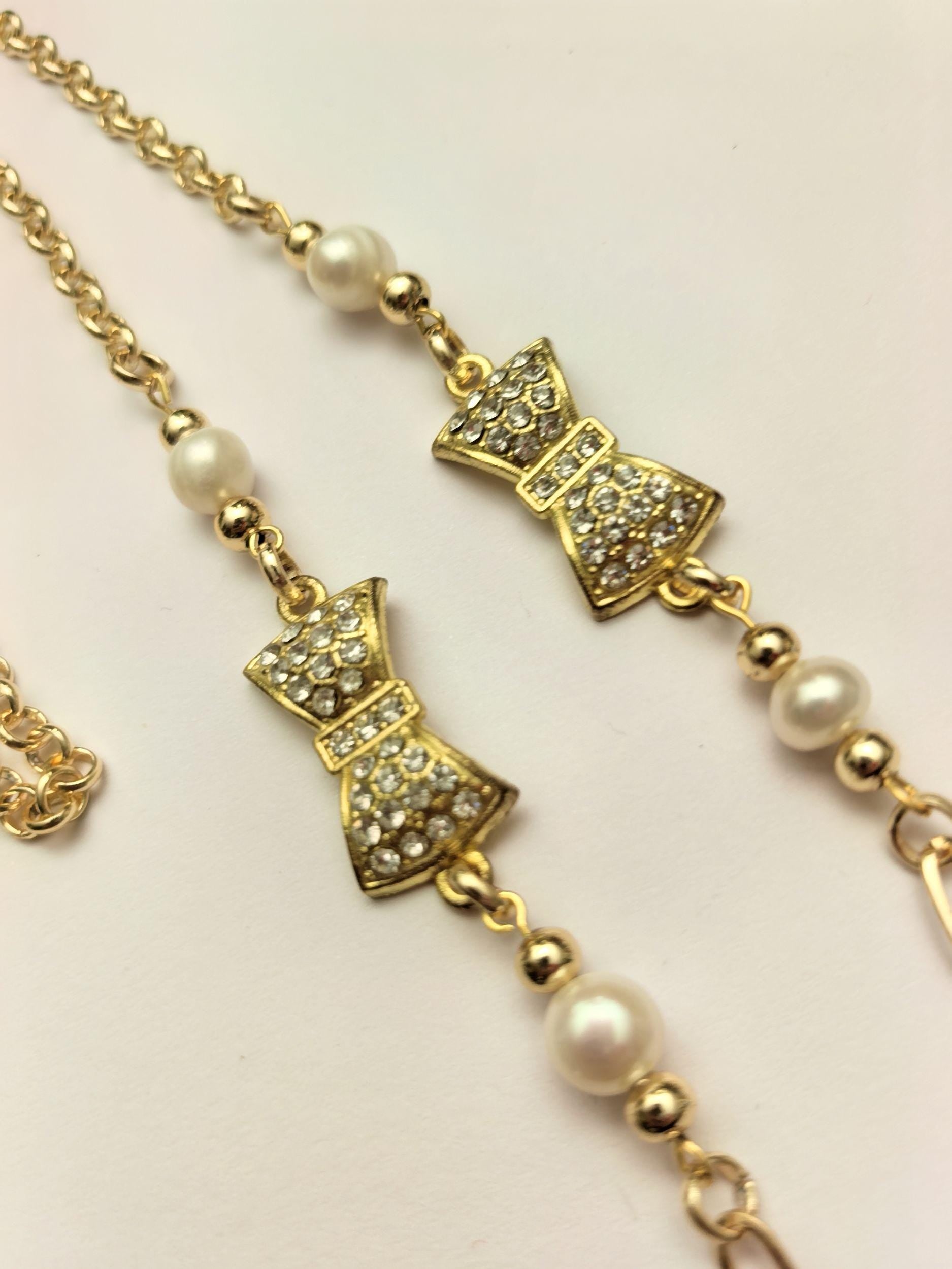 Glasses Chain – Gold Plated with Pearls & Zircon Pendant – ThinBlack® Elegant Edition