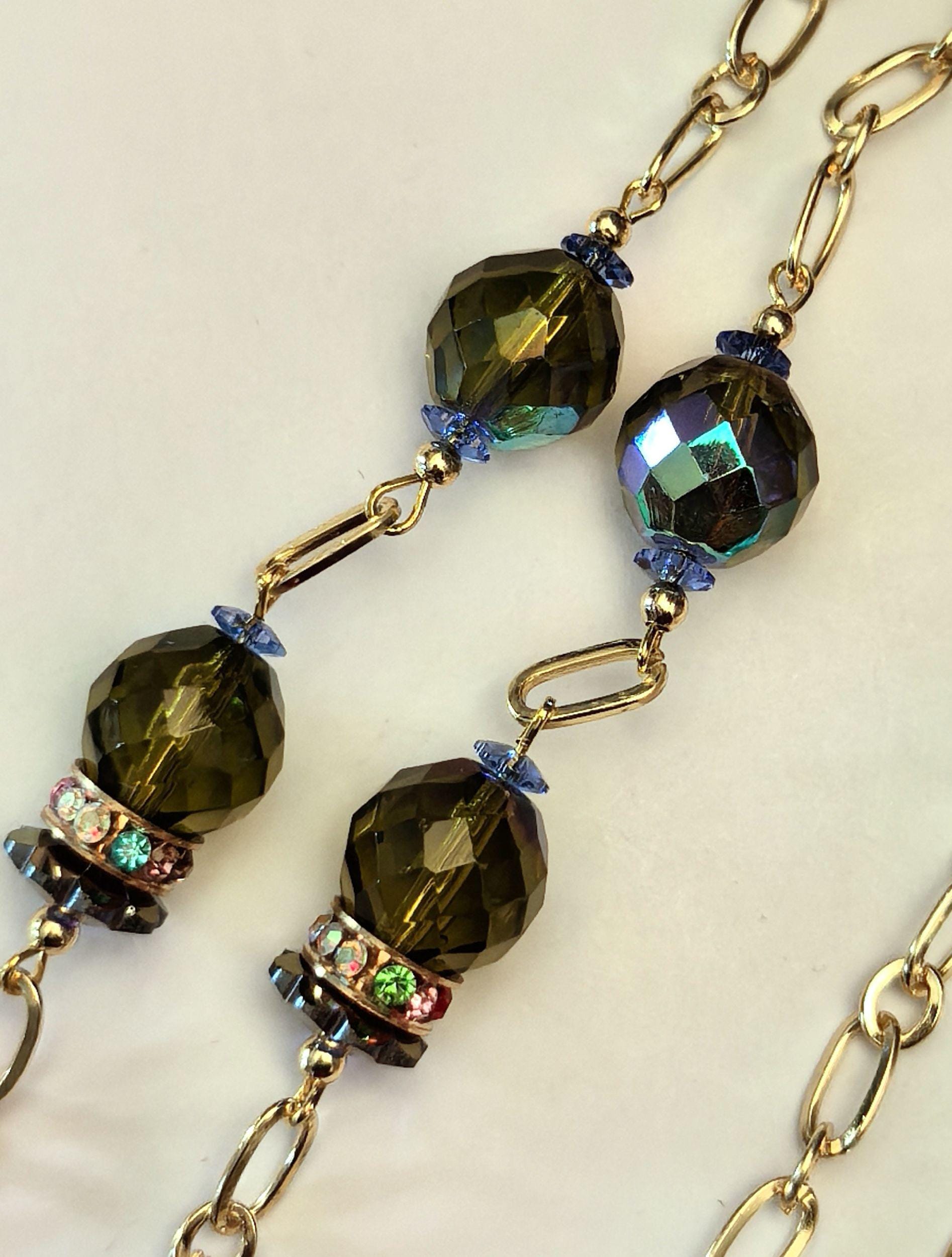 Glasses Chain – Gold Plated with Real Crystal Beads – ThinBlack® Elegant Edition