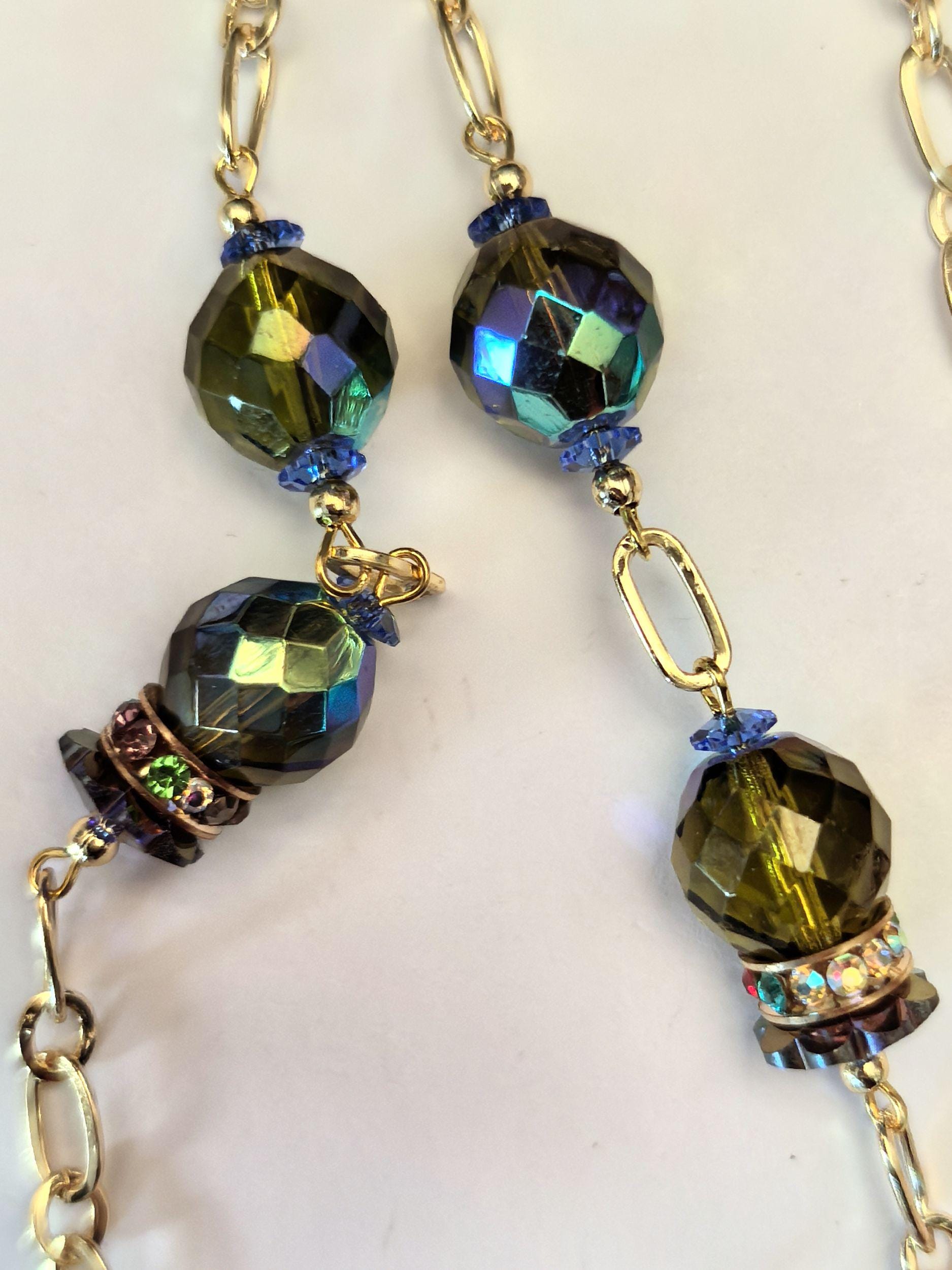 Glasses Chain – Gold Plated with Real Crystal Beads – ThinBlack® Elegant Edition