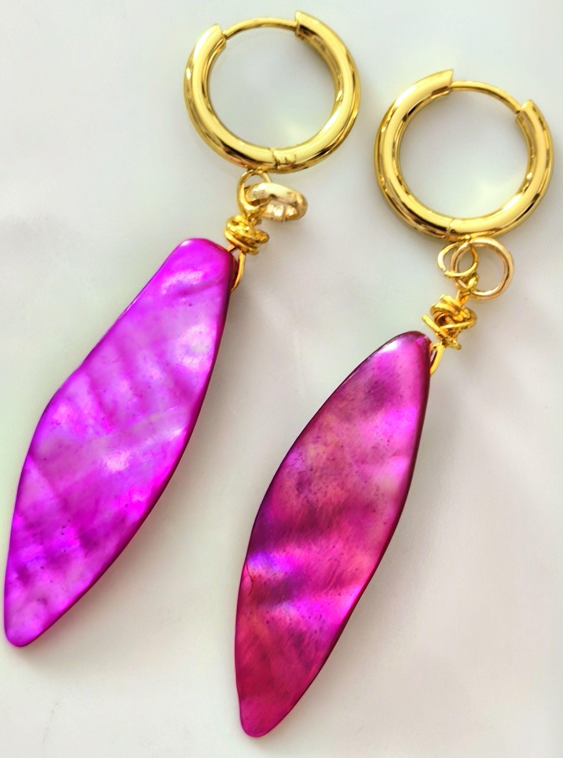 Earrings – Dangling Mother of Pearl & Natural Stones – ThinBlack® Ocean Edition