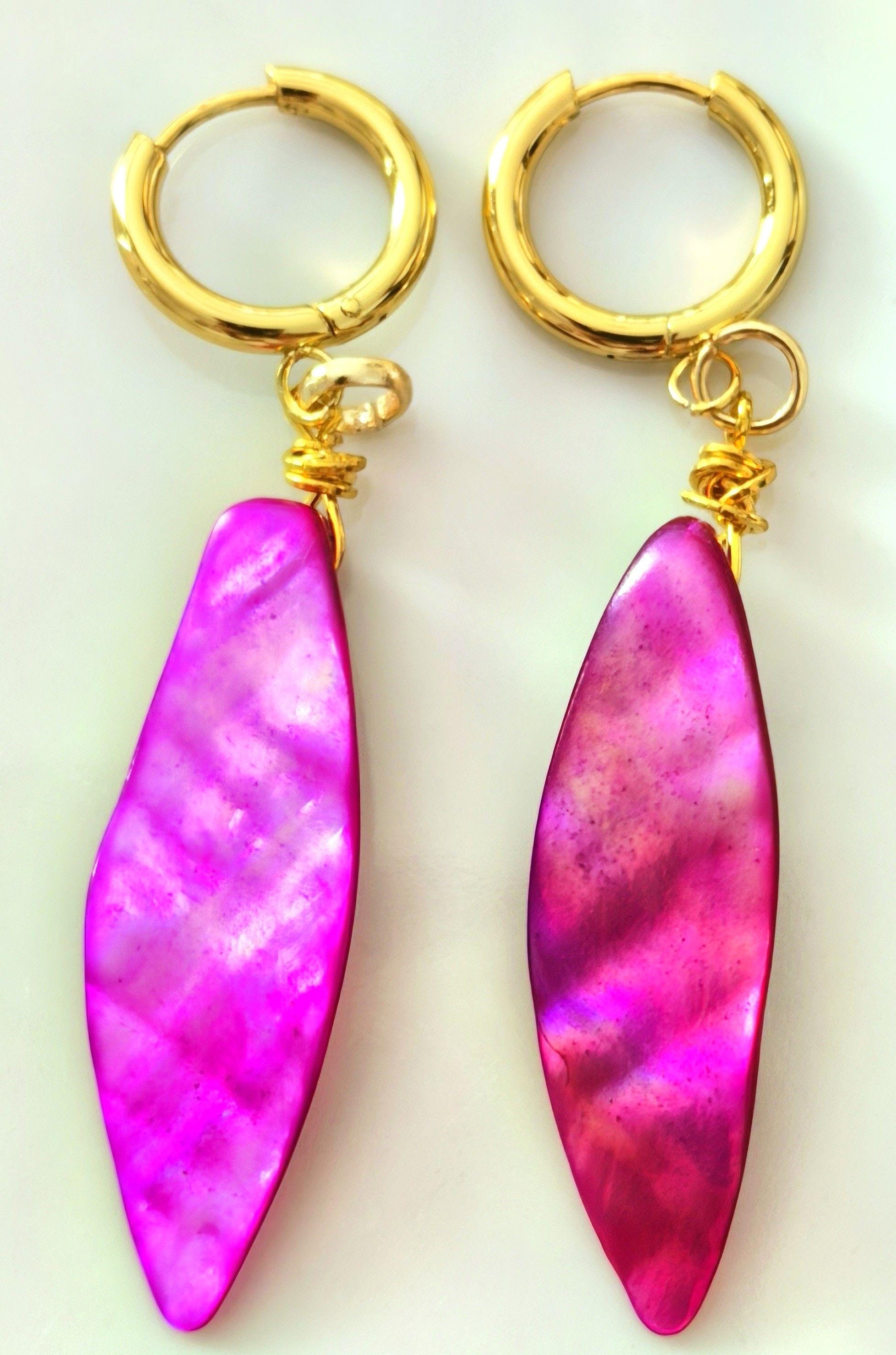 Earrings – Dangling Mother of Pearl & Natural Stones – ThinBlack® Ocean Edition