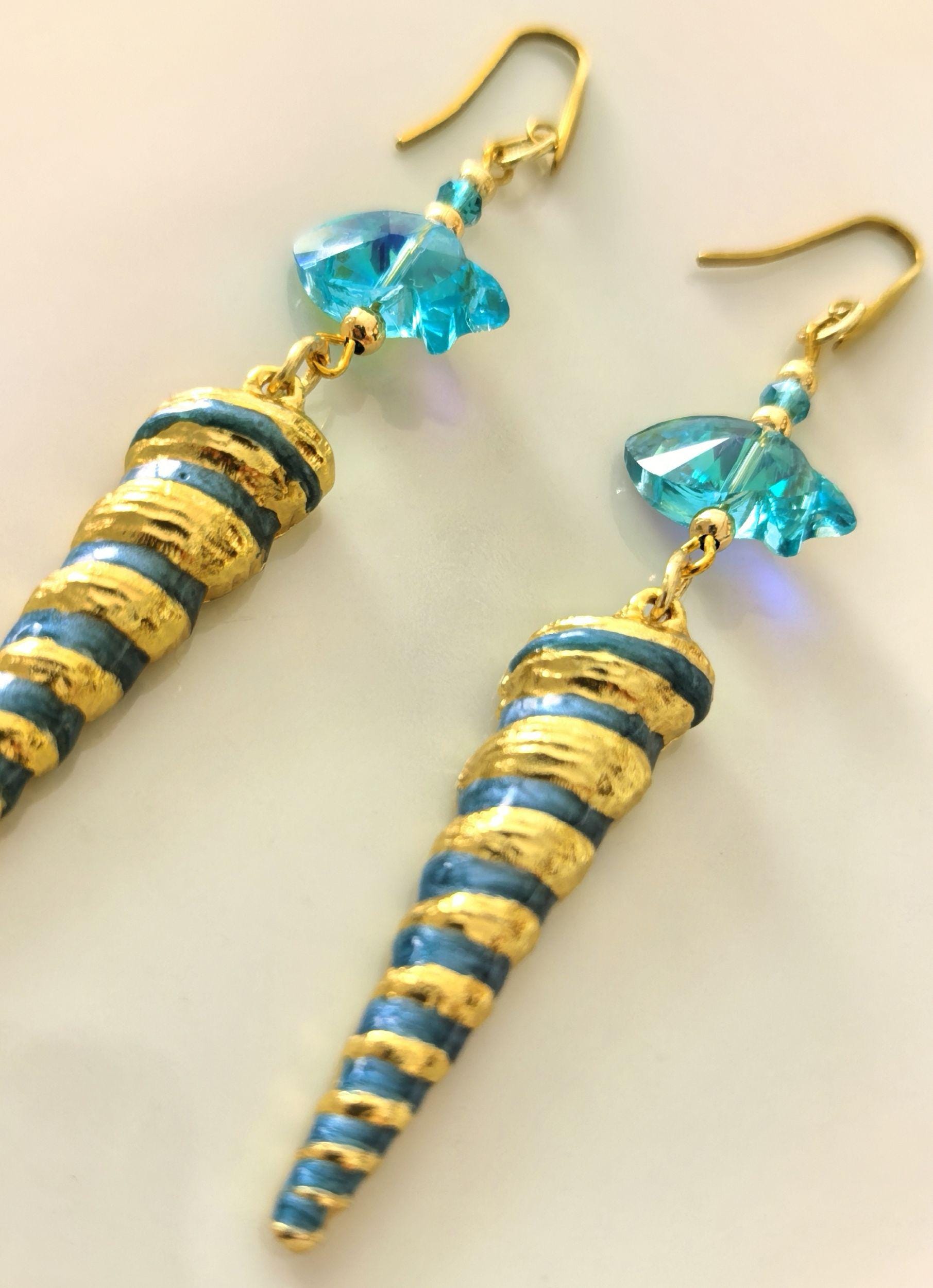Earrings – Dangling Fish & Seashell Charms – ThinBlack® Ocean Edition