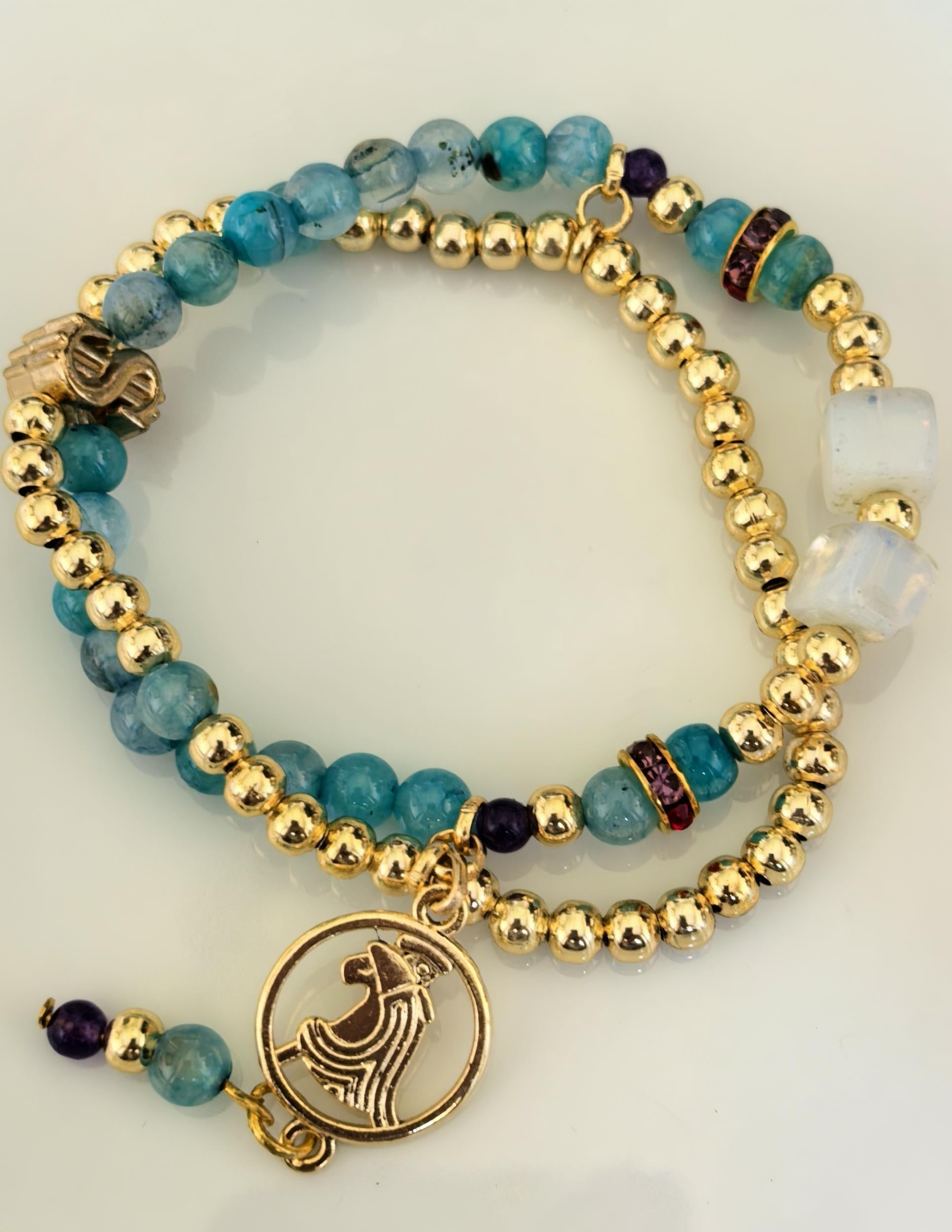 Bracelet – Aquarius Birthstone Natural Stone Lucky Charm – ThinBlack® Zodiac Collection