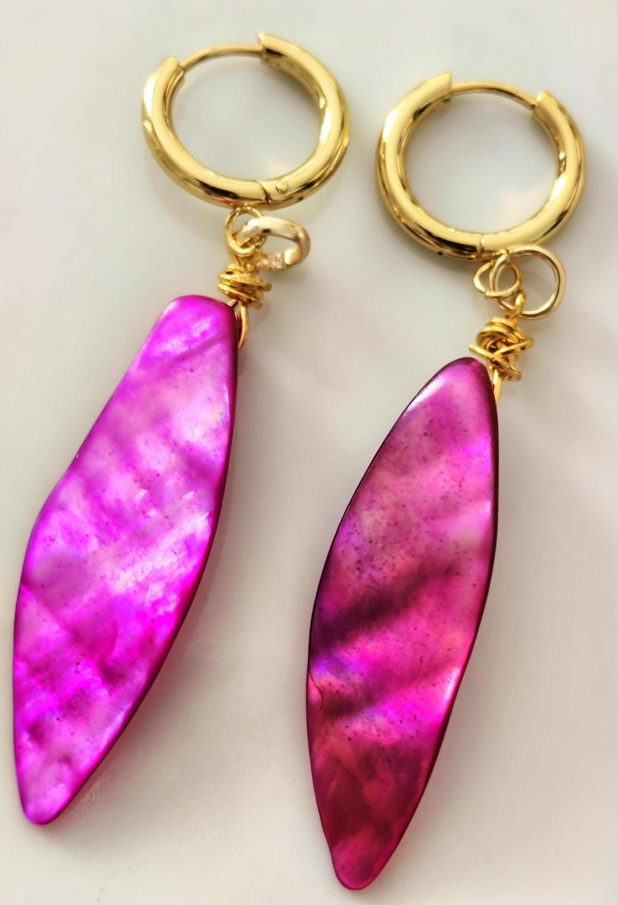 Earrings – Dangling Mother of Pearl & Natural Stones – ThinBlack® Ocean Edition