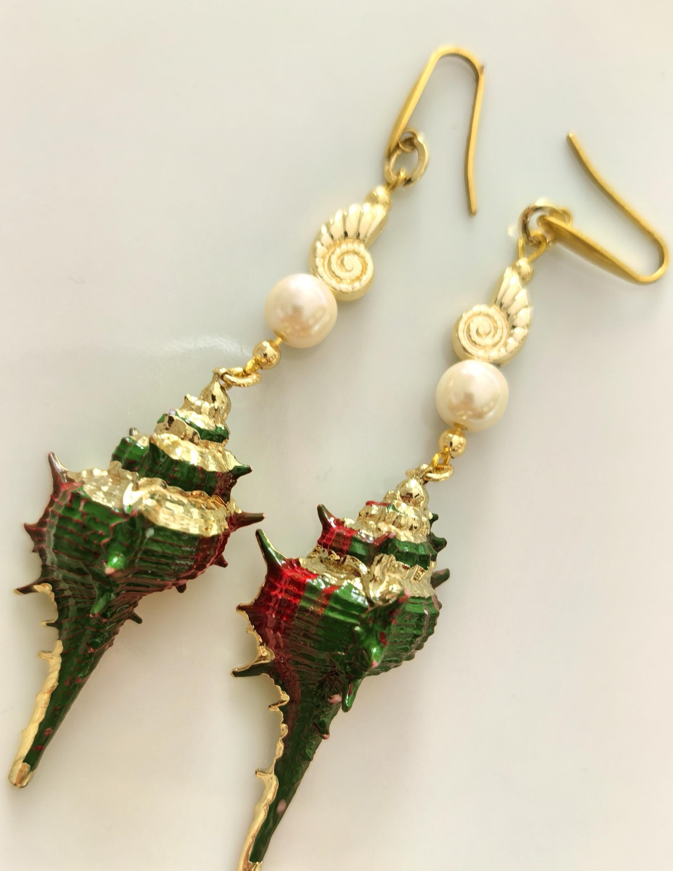 Earrings – Dangling Pearls, Natural Stones & Seashells – ThinBlack® Ocean Edition