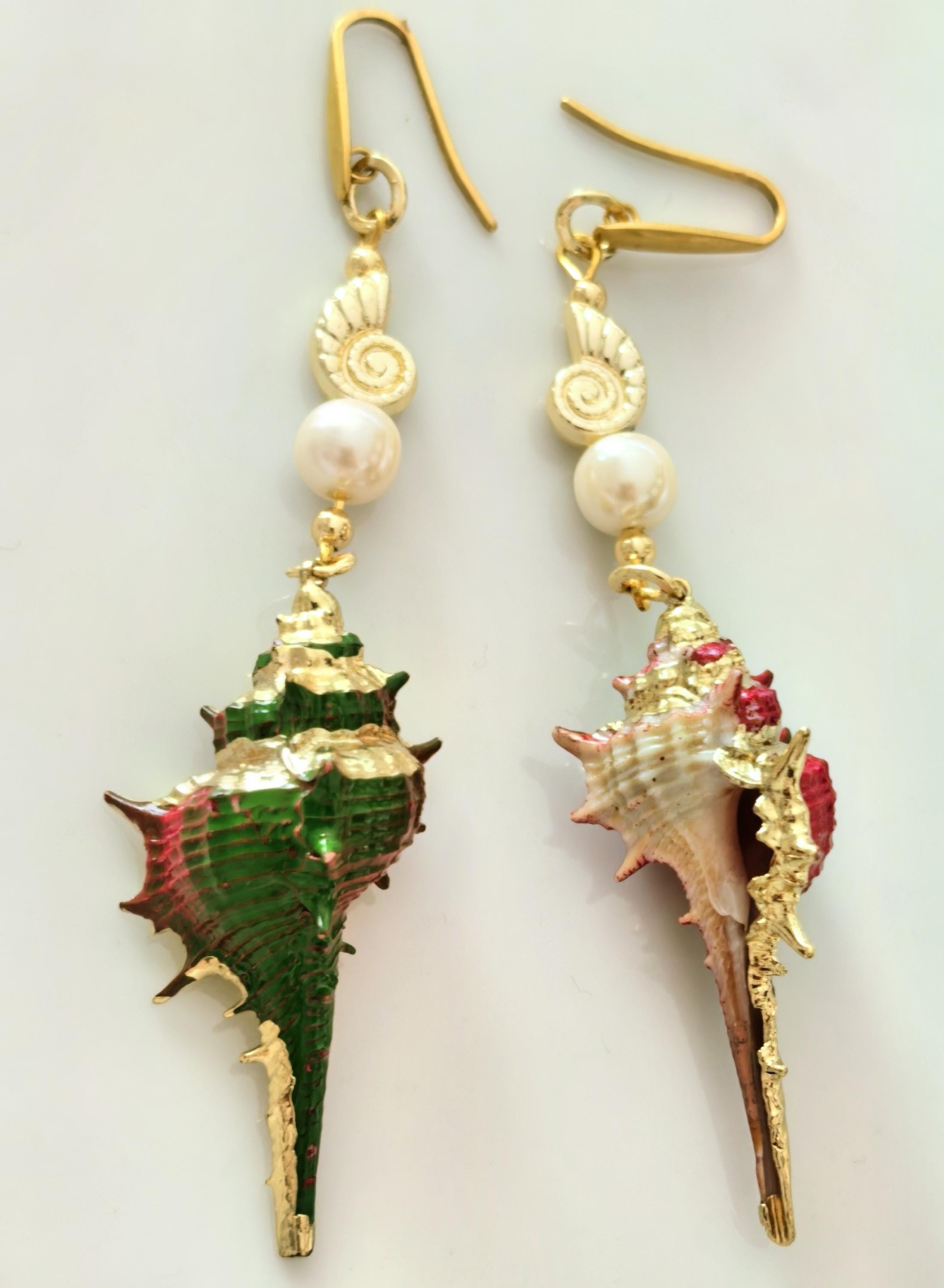 Earrings – Dangling Pearls, Natural Stones & Seashells – ThinBlack® Ocean Edition