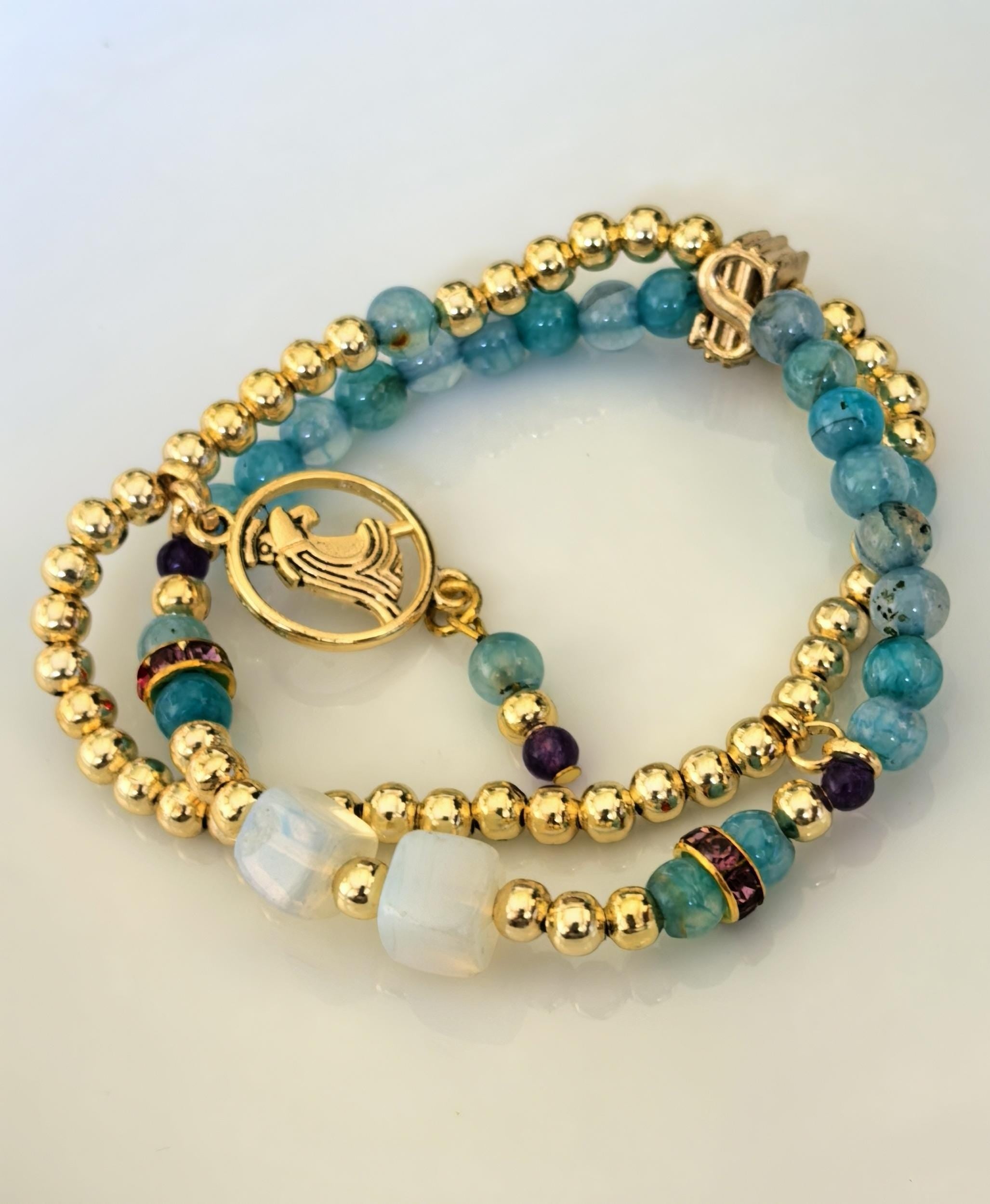 Bracelet – Aquarius Birthstone Natural Stone Lucky Charm – ThinBlack® Zodiac Collection