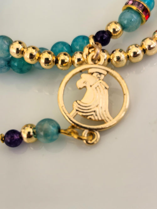 Bracelet – Aquarius Birthstone Natural Stone Lucky Charm – ThinBlack® Zodiac Collection