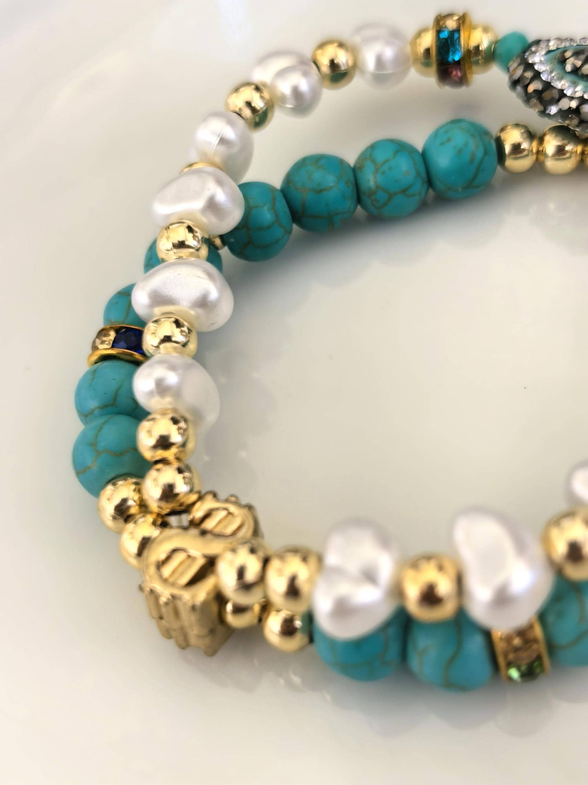 Bracelet – Leo Zodiac Turquoise, Pearl & Gold Talisman – ThinBlack® Zodiac Collection