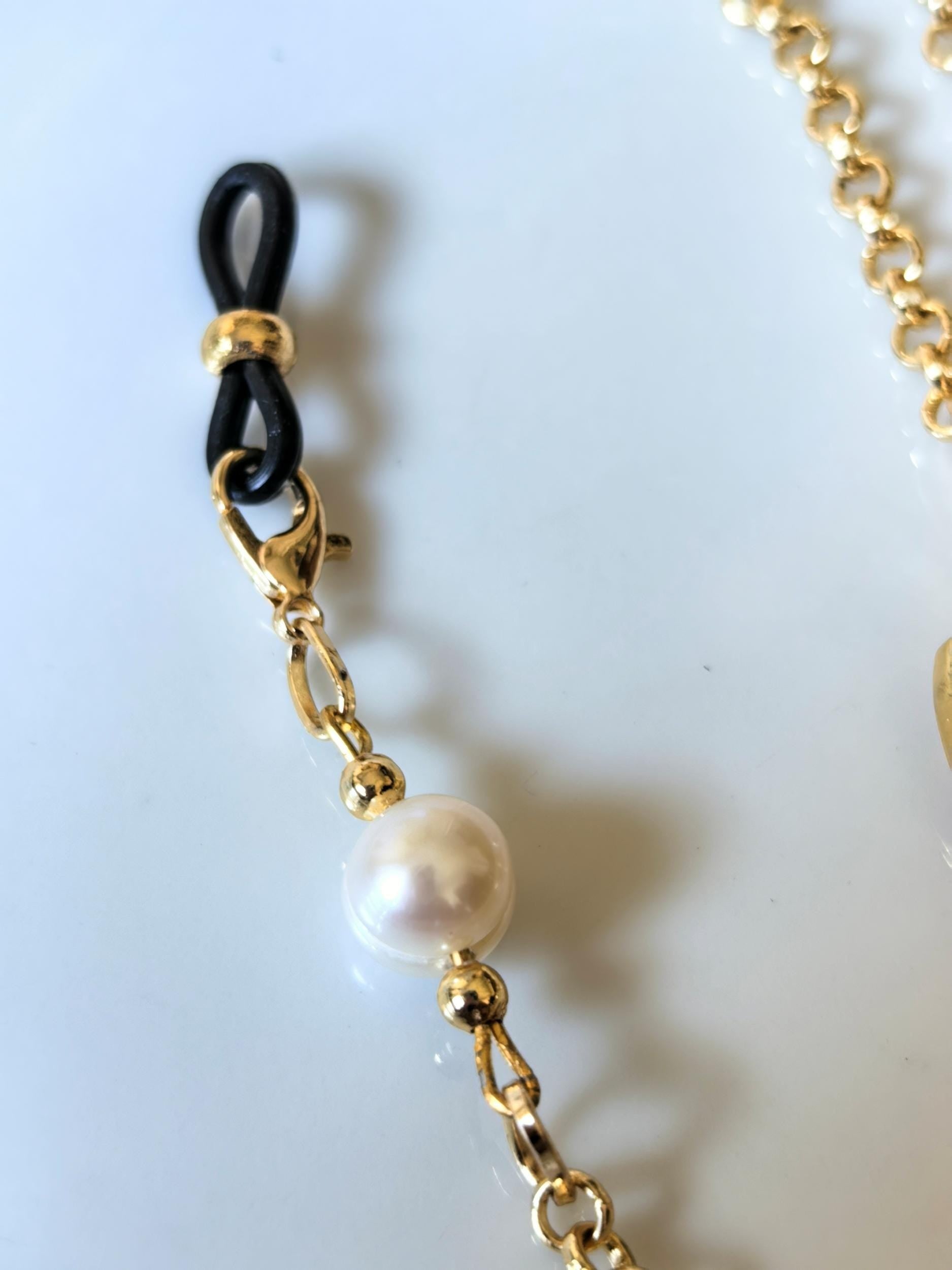 Glasses Chain – Angel Charm with Real Pearls, Zircon & Natural Stones – ThinBlack® Mystic Edition