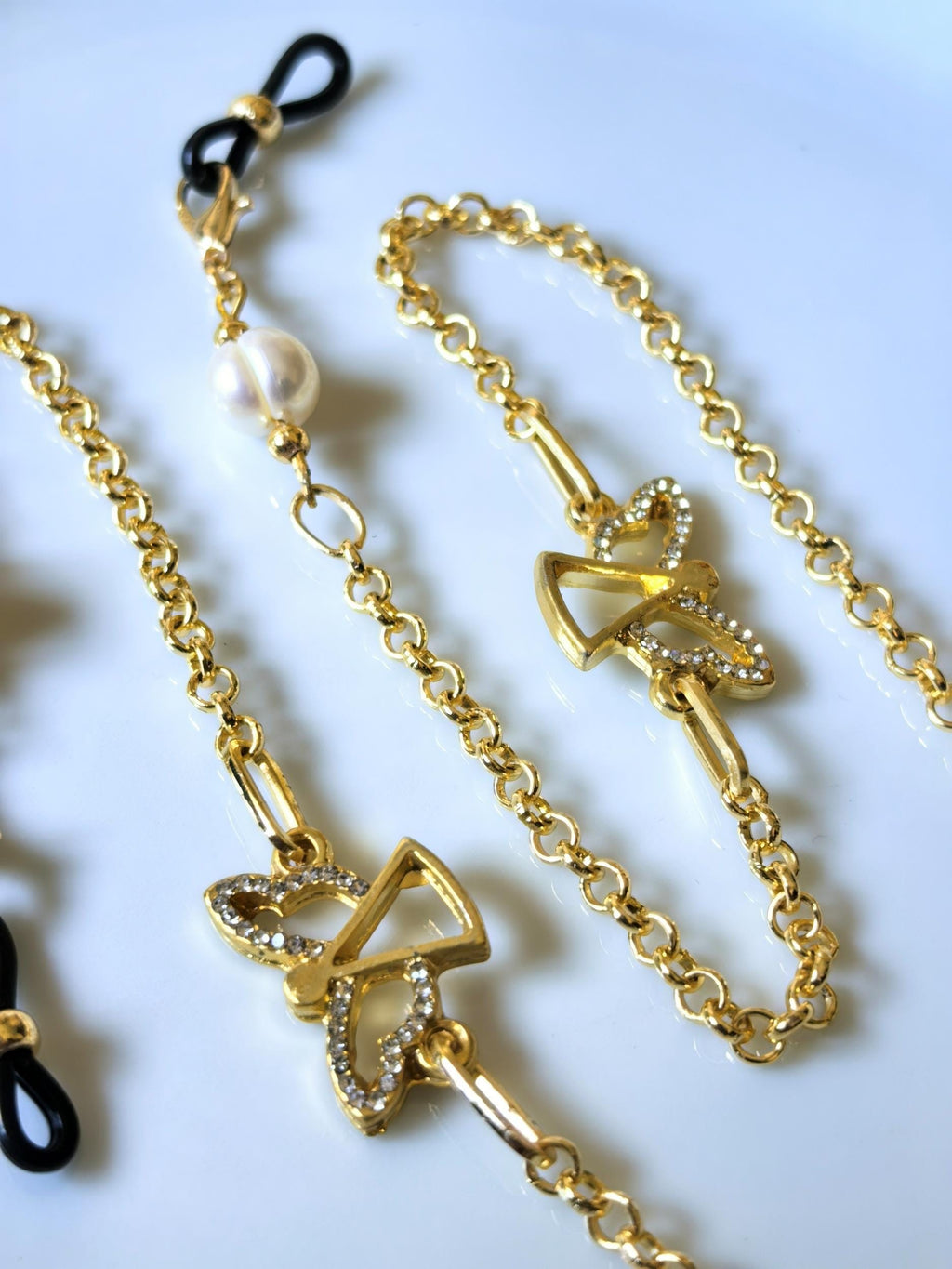 Glasses Chain – Angel Charm with Real Pearls, Zircon & Natural Stones – ThinBlack® Mystic Edition