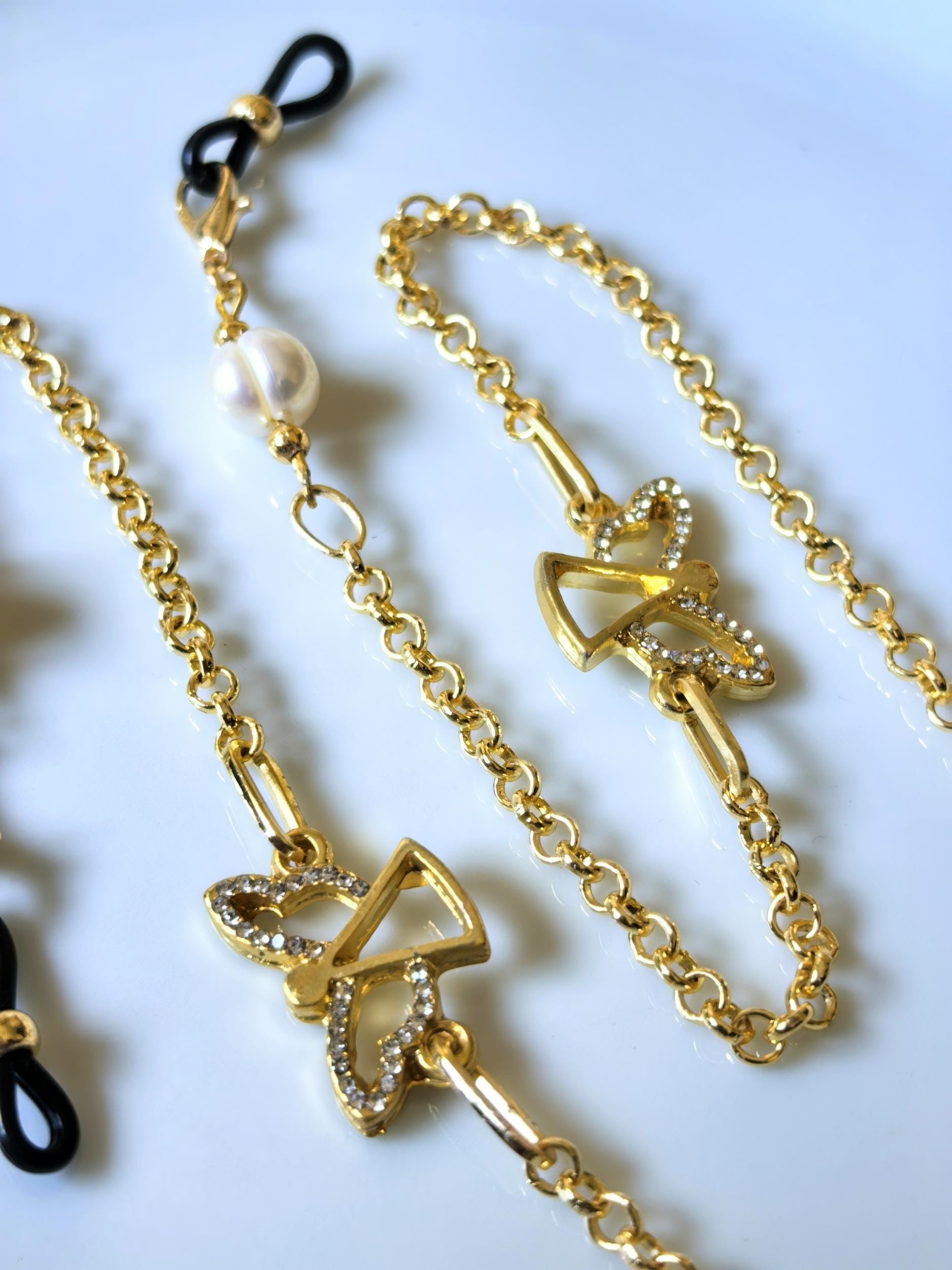 Glasses Chain – Angel Charm with Real Pearls, Zircon & Natural Stones – ThinBlack® Mystic Edition