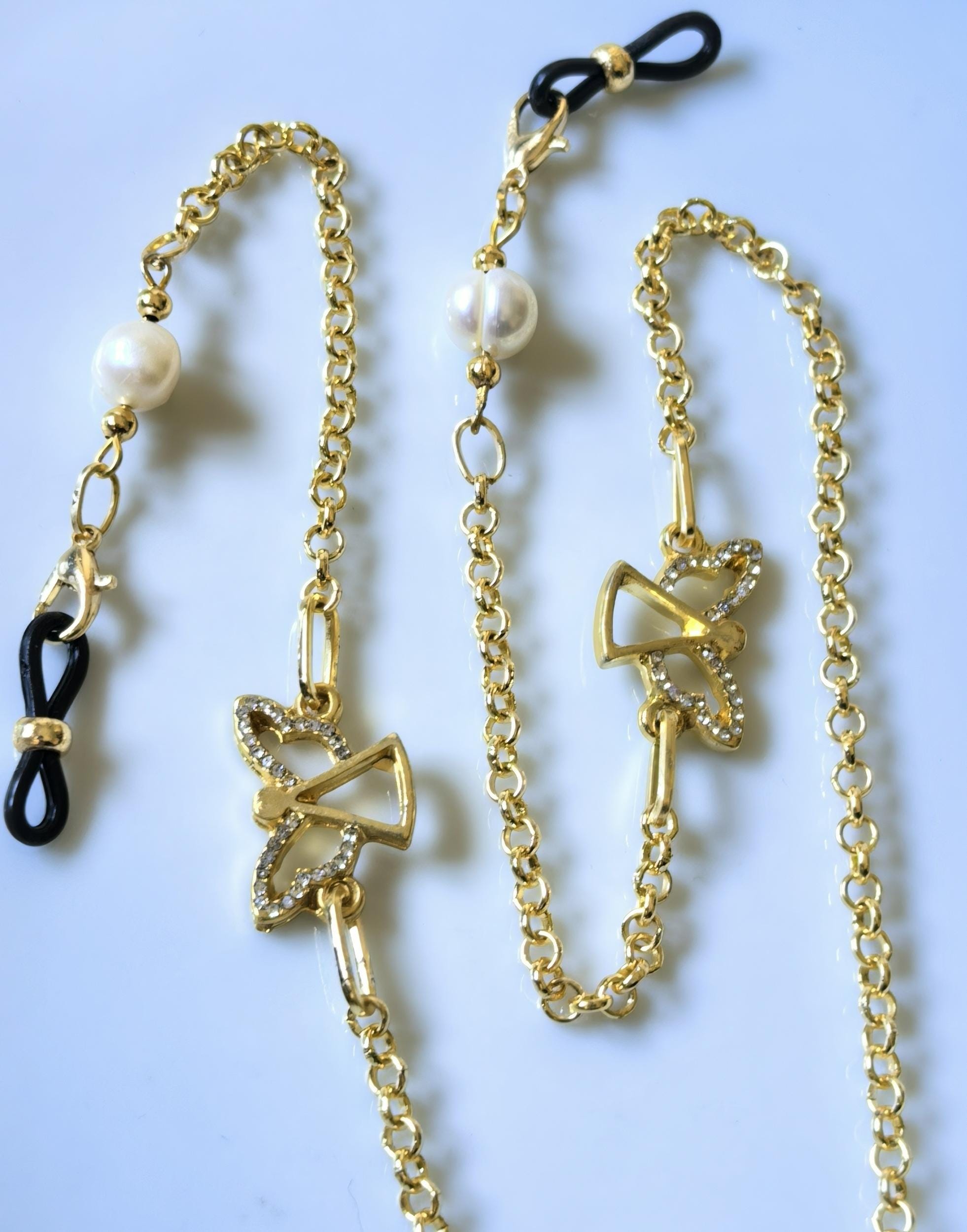 Glasses Chain – Angel Charm with Real Pearls, Zircon & Natural Stones – ThinBlack® Mystic Edition