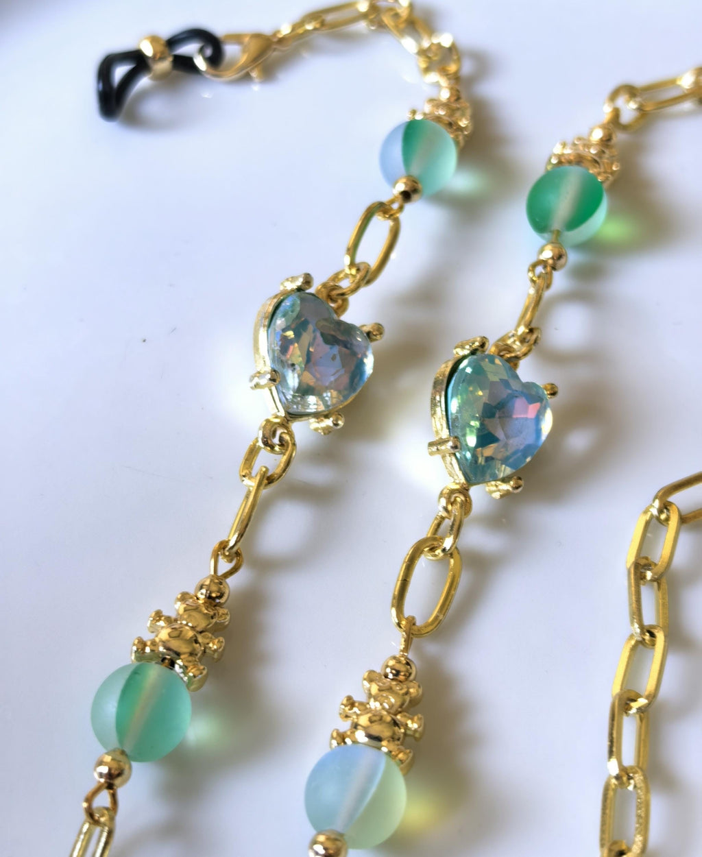 Glasses Chain – Mystic Whisper Natural Stones with Blue Heart Gem – ThinBlack® Heart Whispers Collection
