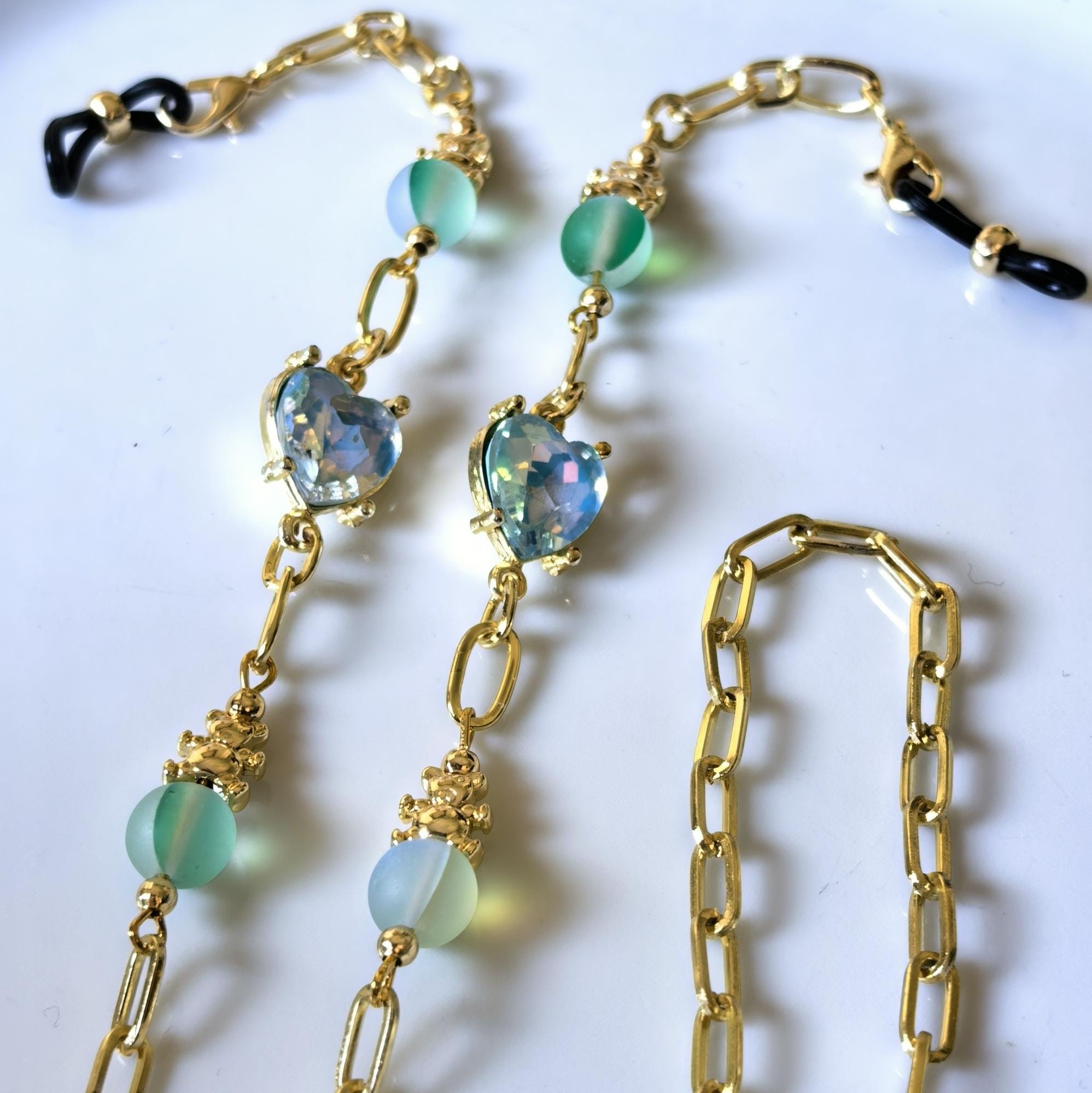Glasses Chain – Mystic Whisper Natural Stones with Blue Heart Gem – ThinBlack® Heart Whispers Collection
