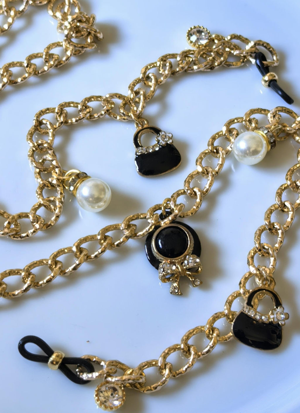 Glasses Chain – Dangling Charms with Pearl & Gold Accents – Charm Series