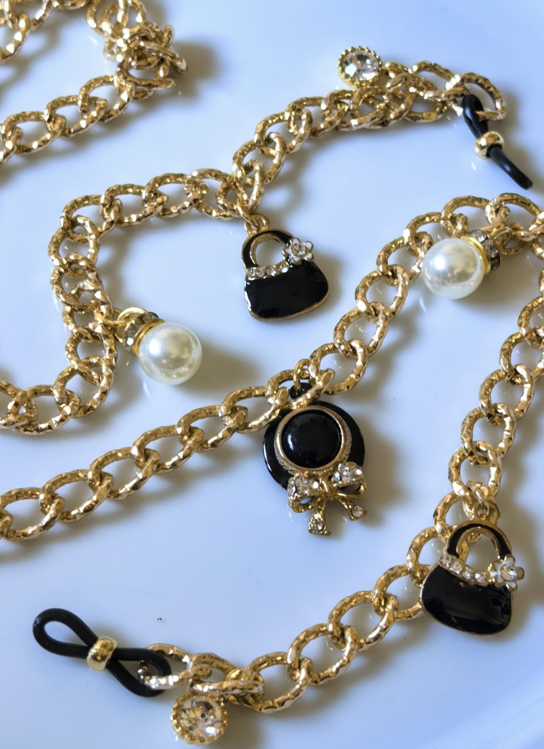 Glasses Chain – Dangling Charms with Pearl & Gold Accents – Charm Series