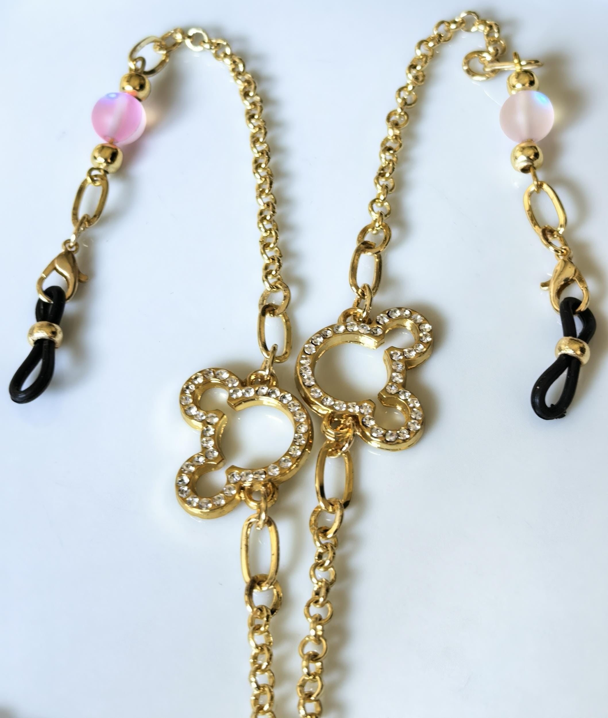 Eyeglass chain, natural stone, zircon stone, teddy bear figure