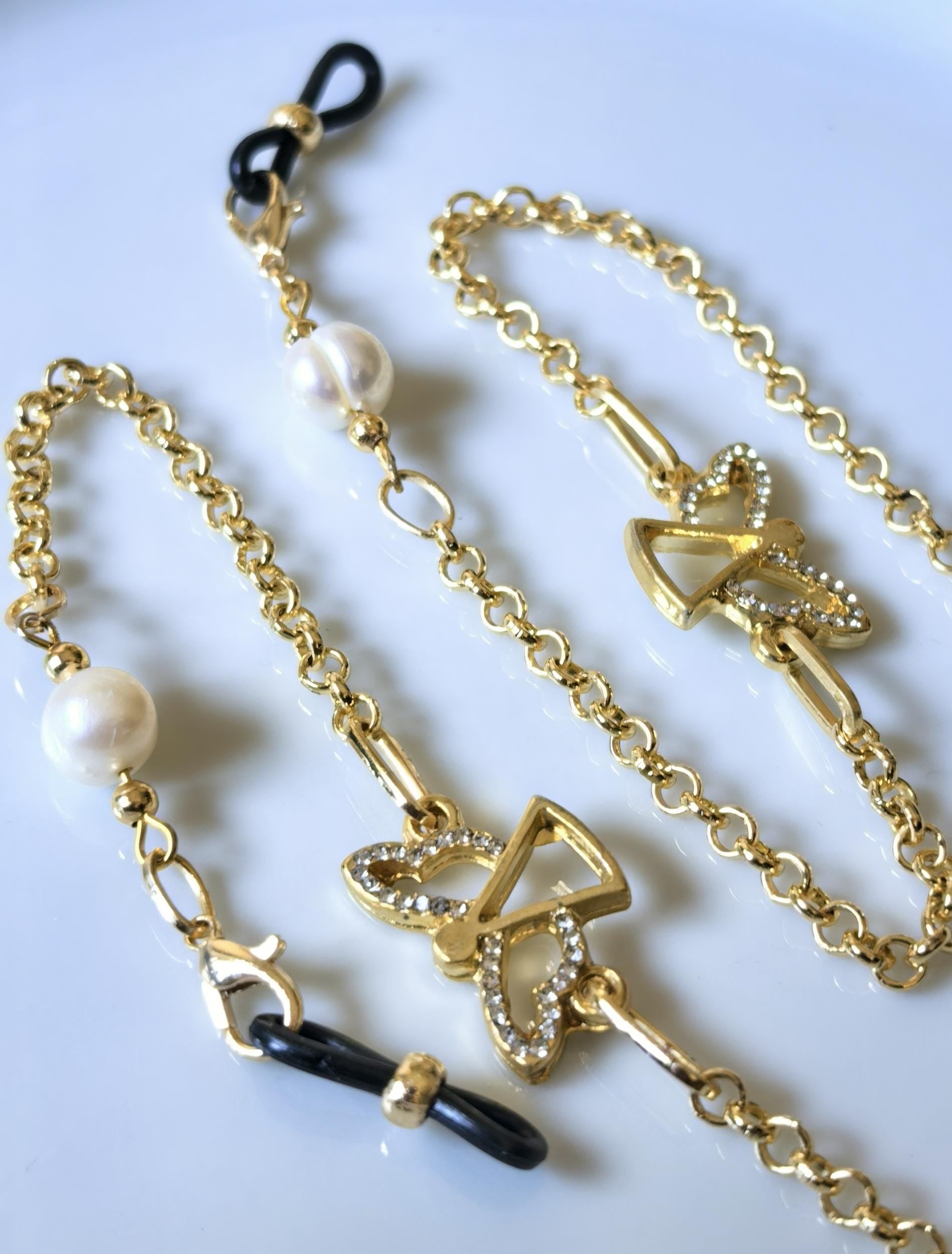 Glasses Chain – Angel Charm with Real Pearls, Zircon & Natural Stones – ThinBlack® Mystic Edition