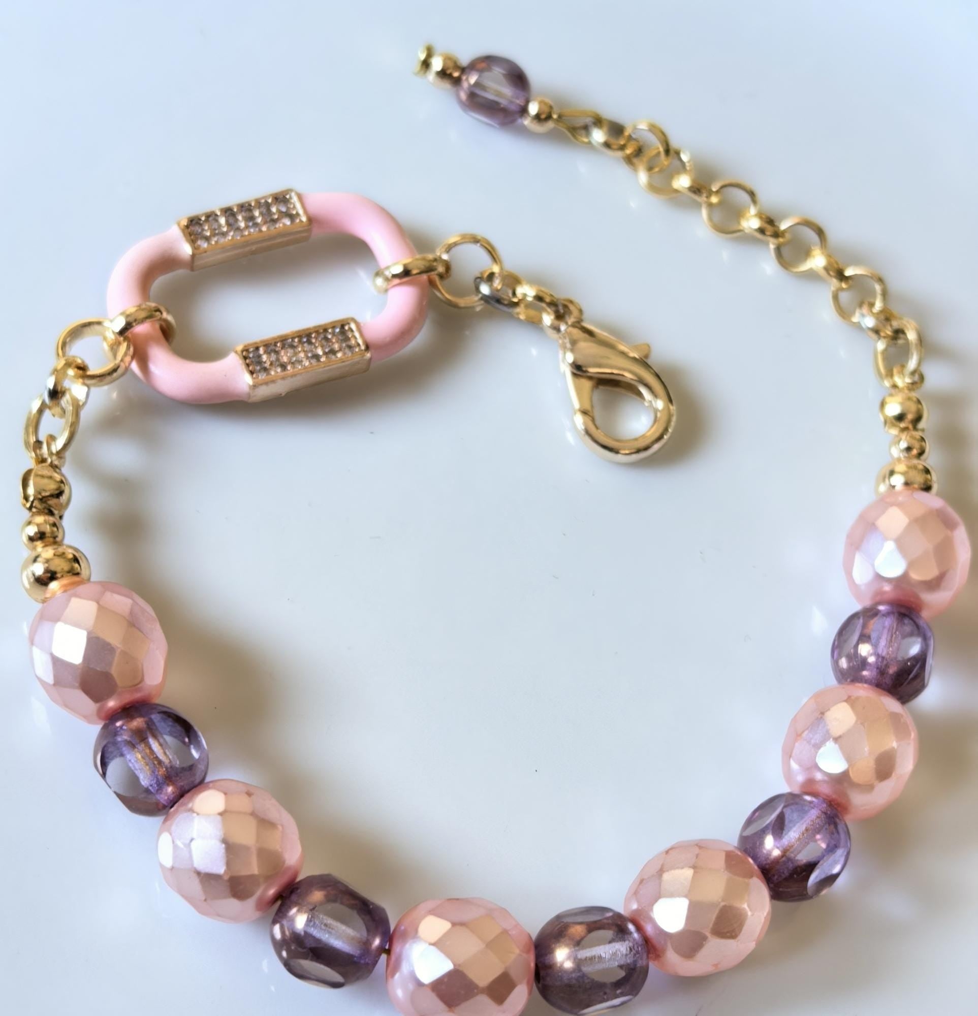 Bracelet – Lila Aura Pink Pearl & Crystal – ThinBlack® Power Stones Collection