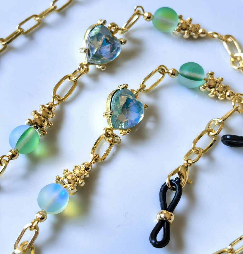 Glasses Chain – Mystic Whisper Natural Stones with Blue Heart Gem – ThinBlack® Heart Whispers Collection