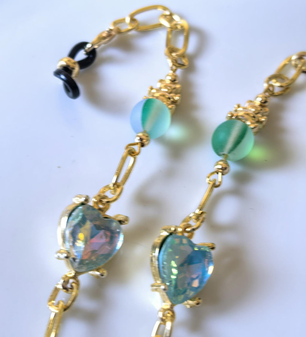 Glasses Chain – Mystic Whisper Natural Stones with Blue Heart Gem – ThinBlack® Heart Whispers Collection