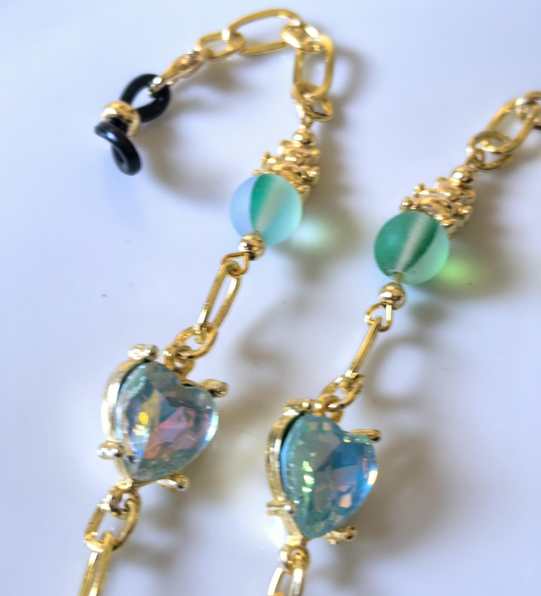 Glasses Chain – Mystic Whisper Natural Stones with Blue Heart Gem – ThinBlack® Heart Whispers Collection