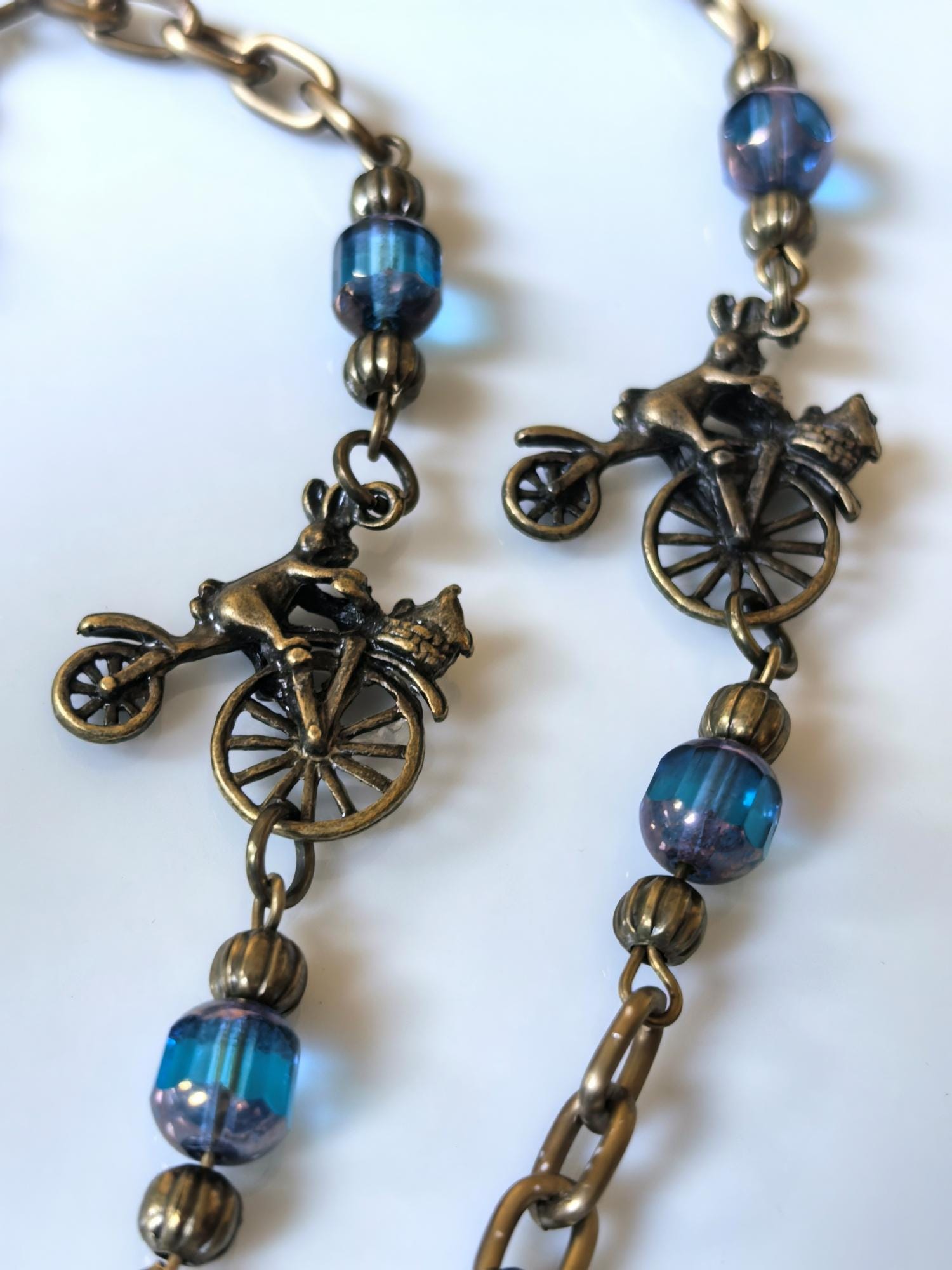 Glasses Chain – Antique Gold with Turquoise Crystal Beads – Bicycle Inspired | Unisex – ThinBlack® Symbolic Edition
