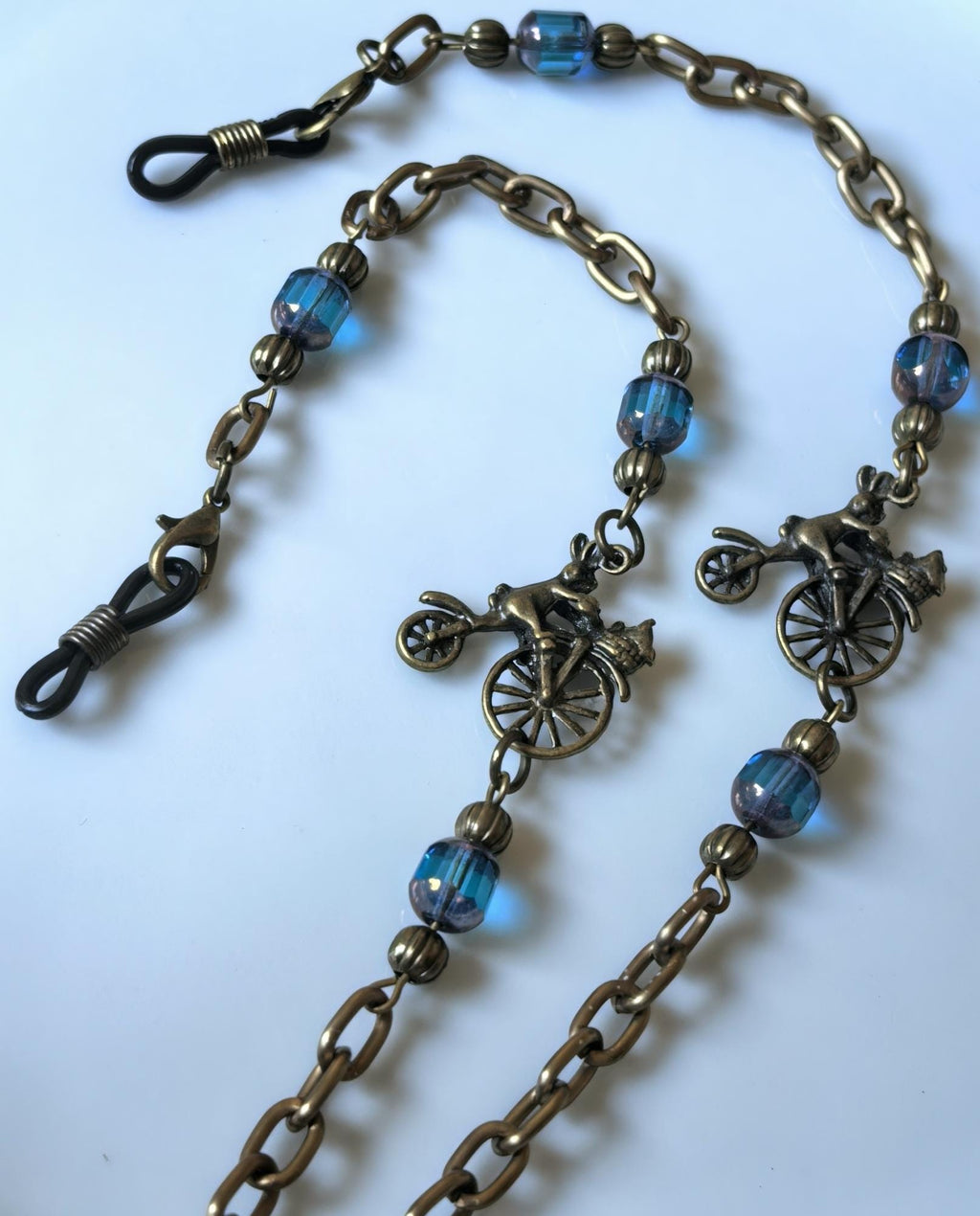 Glasses Chain – Antique Gold with Turquoise Crystal Beads – Bicycle Inspired | Unisex – ThinBlack® Symbolic Edition