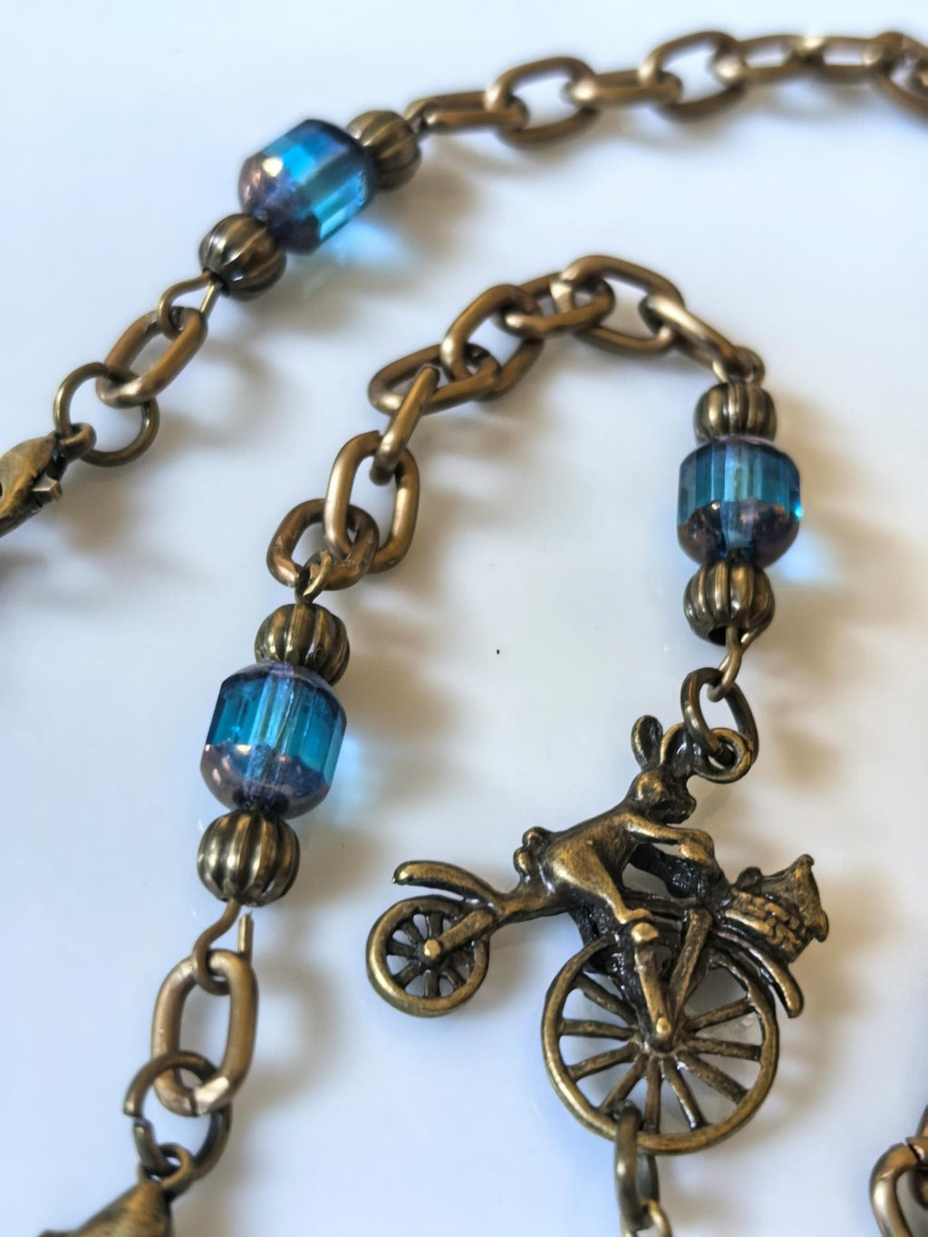 Glasses Chain – Antique Gold with Turquoise Crystal Beads – Bicycle Inspired | Unisex – ThinBlack® Symbolic Edition