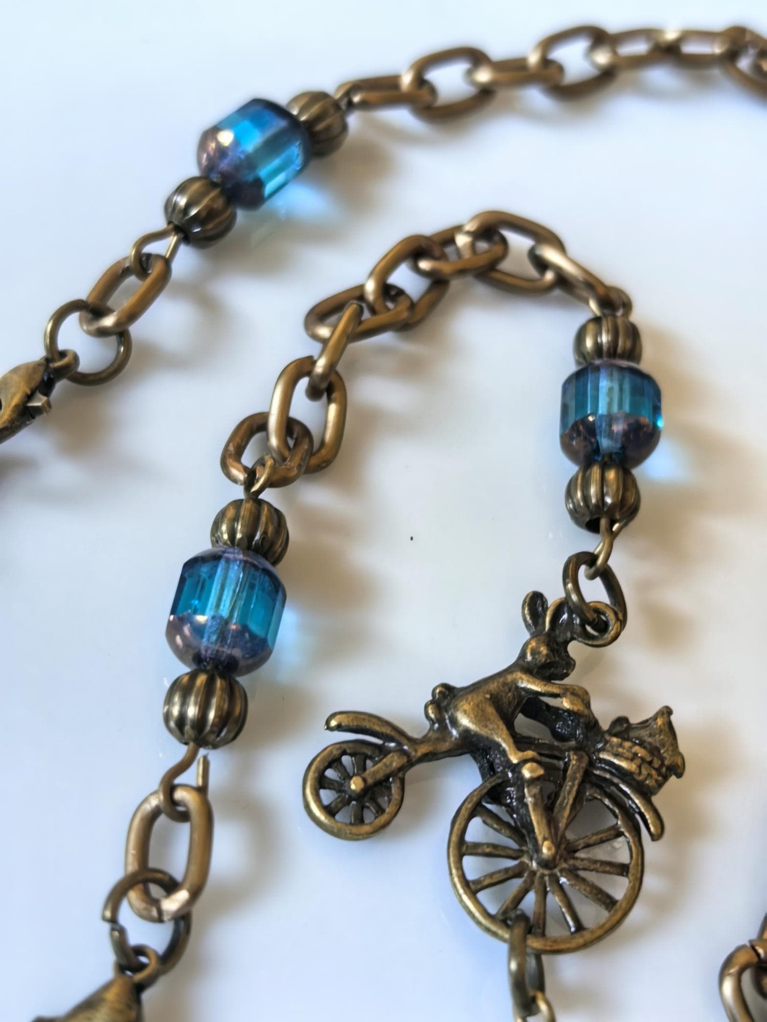 Glasses Chain – Antique Gold with Turquoise Crystal Beads – Bicycle Inspired | Unisex – ThinBlack® Symbolic Edition