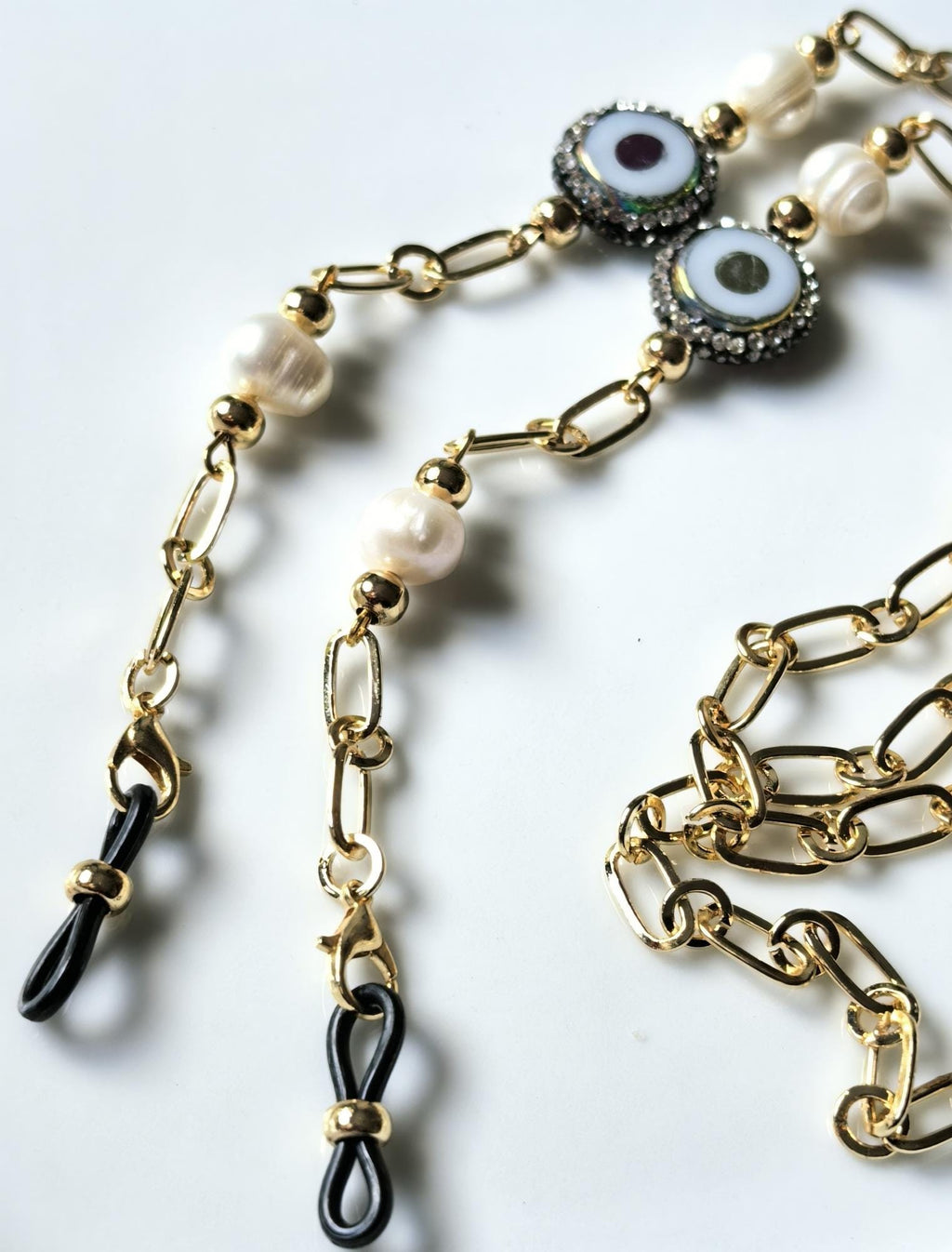 Glasses Chain – Handmade with Real Pearls & Natural Stones – ThinBlack® Power Stones Collection