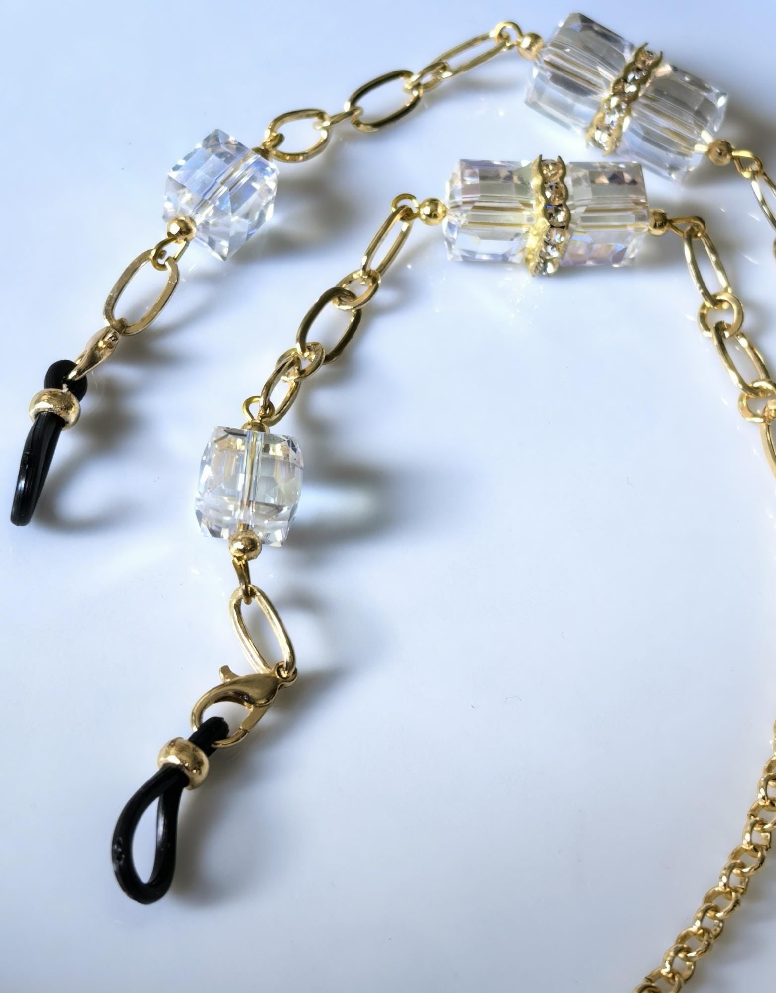 Eyeglass Chain – Crystal Cube Beads with Swarovski Accents