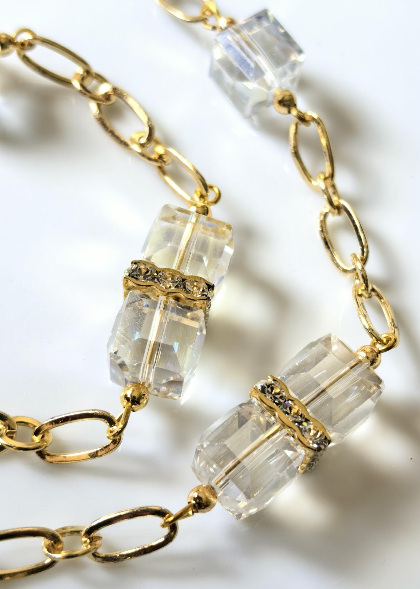 Eyeglass Chain – Crystal Cube Beads with Swarovski Accents