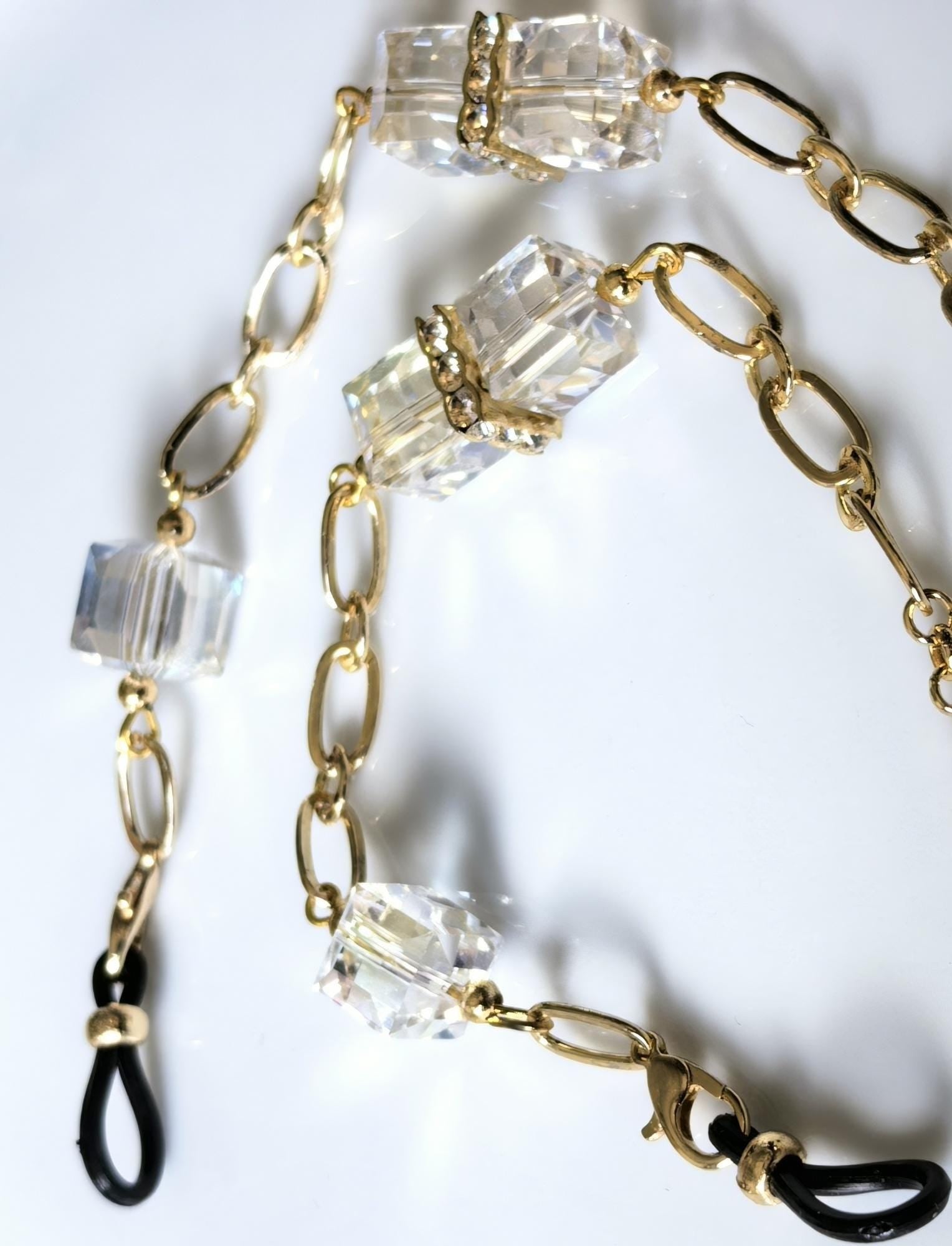 Eyeglass Chain – Crystal Cube Beads with Swarovski Accents