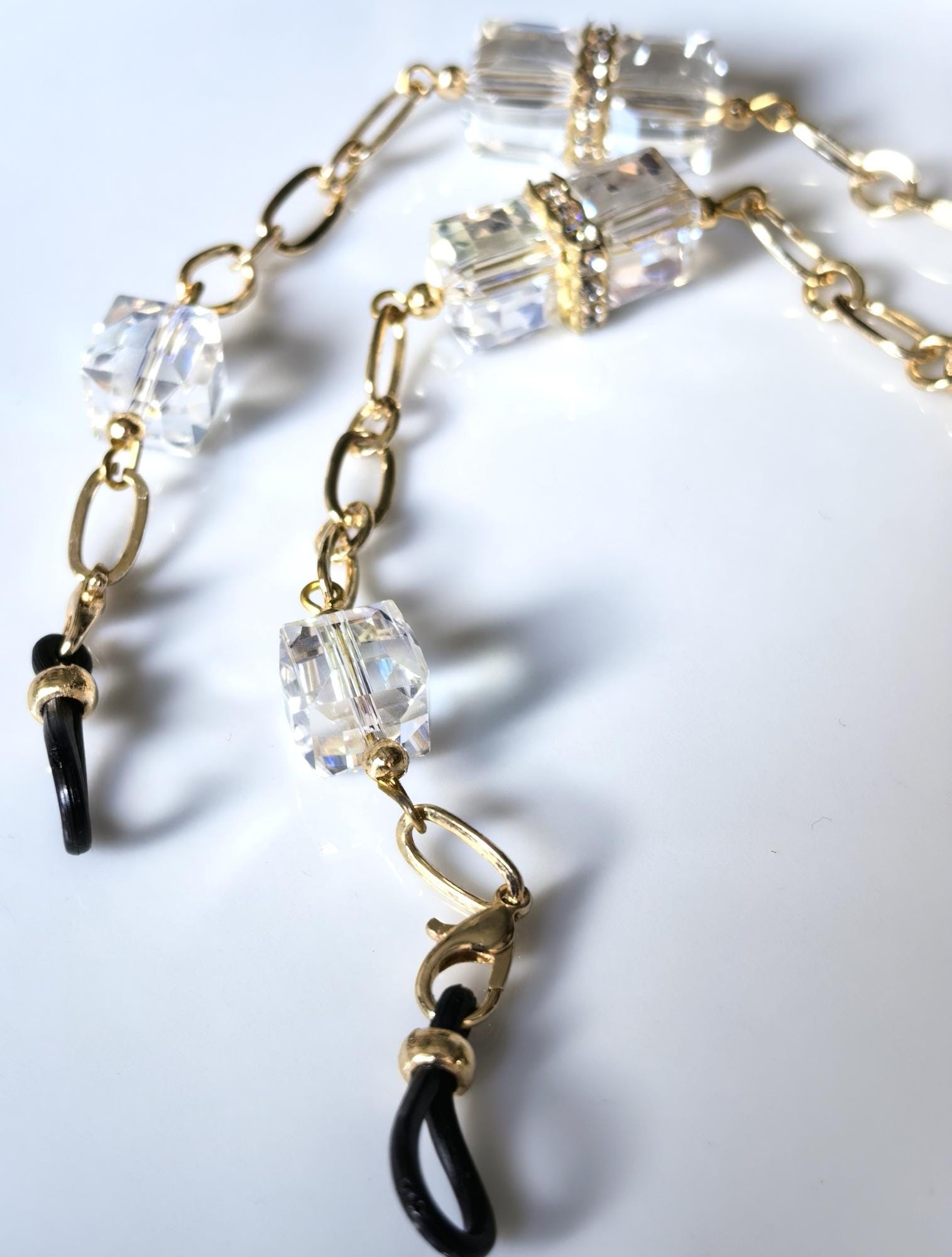 Eyeglass Chain – Crystal Cube Beads with Swarovski Accents