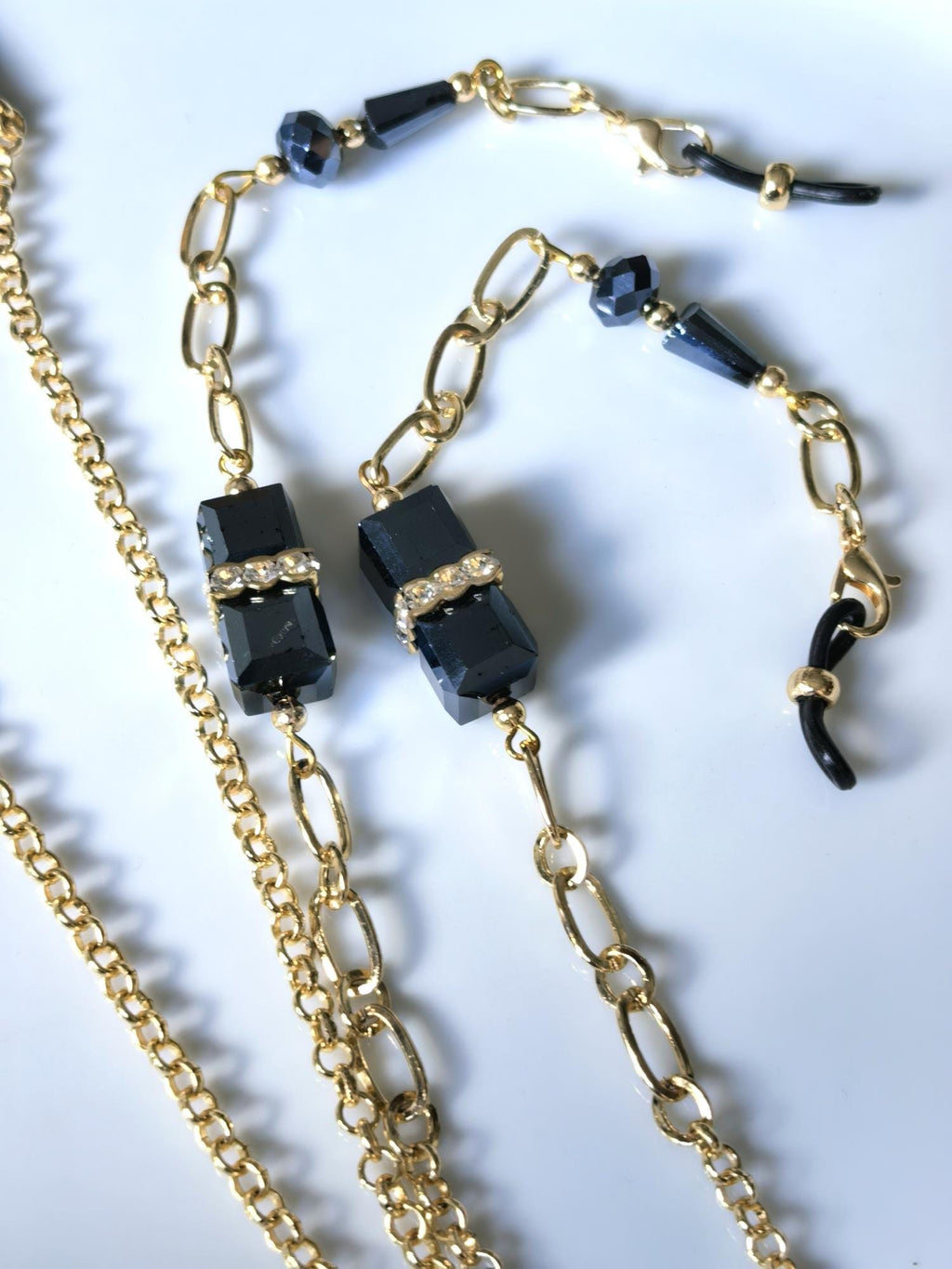 Glasses Chain – Crystal Cube Beads with Swarovski Rondelle Accents – Power Stones Collection
