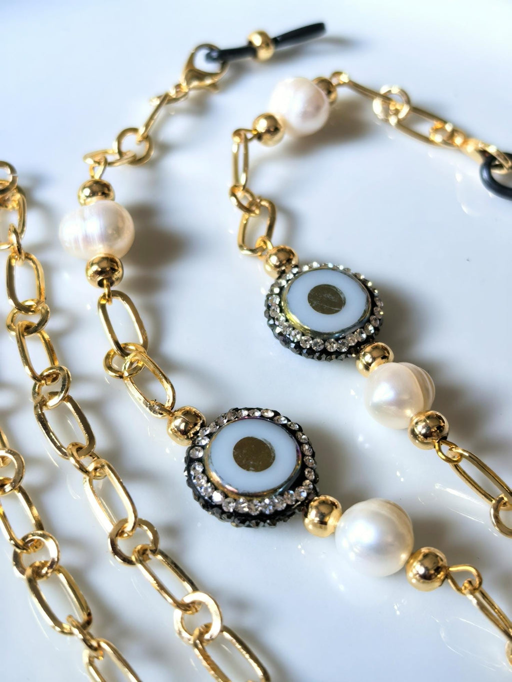 Glasses Chain – Handmade with Real Pearls & Natural Stones – ThinBlack® Power Stones Collection