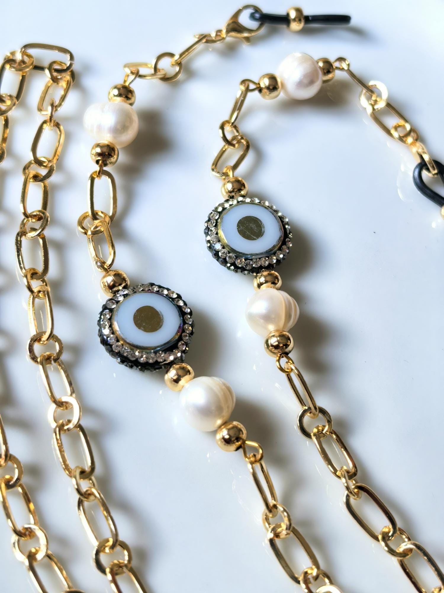 Glasses Chain – Handmade with Real Pearls & Natural Stones – ThinBlack® Power Stones Collection